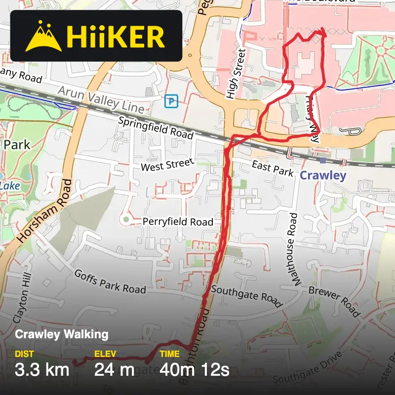 A map preview of the recording Crawley Walking.