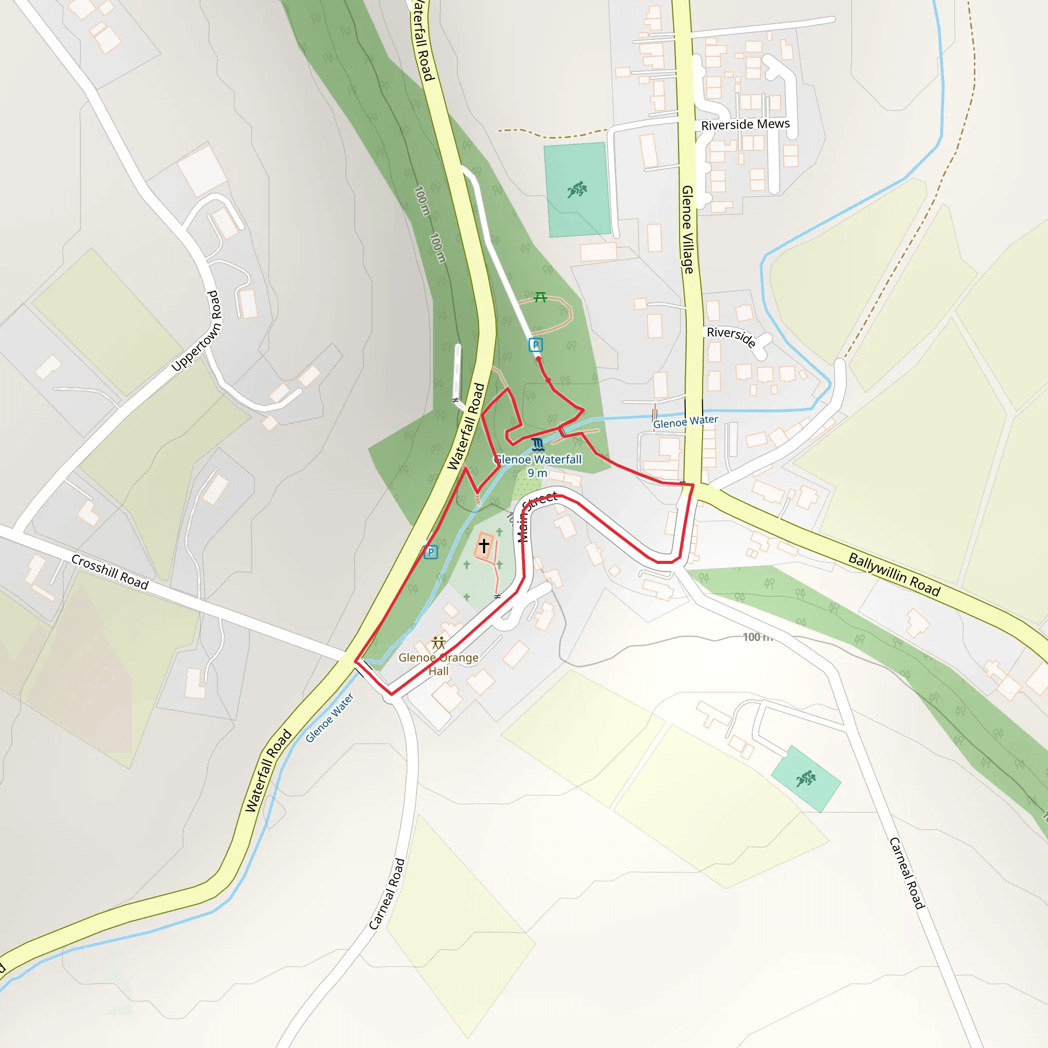 Glenoe Waterfall mobile static map