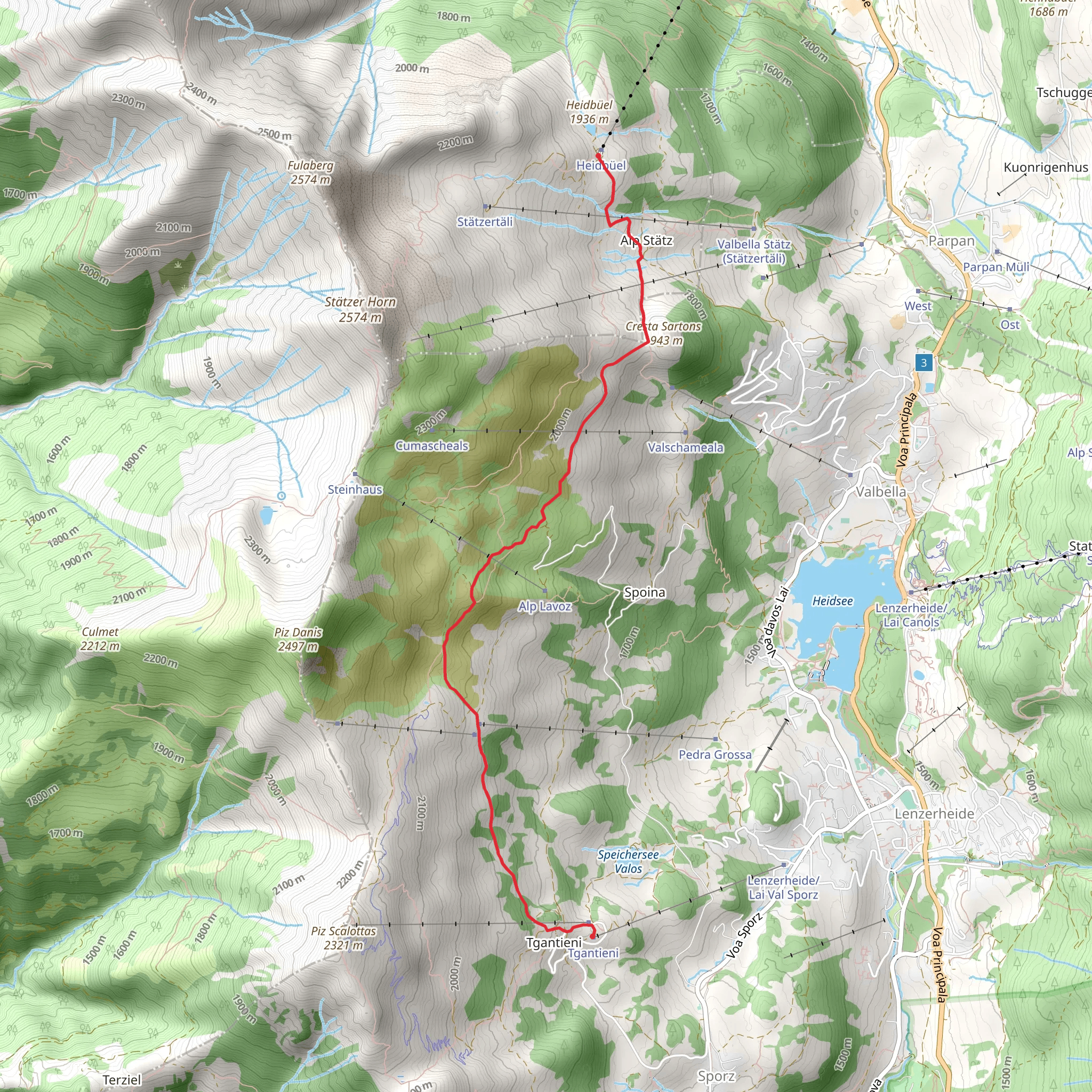 Heidbüel toTgantieni ridge Trail mobile static map