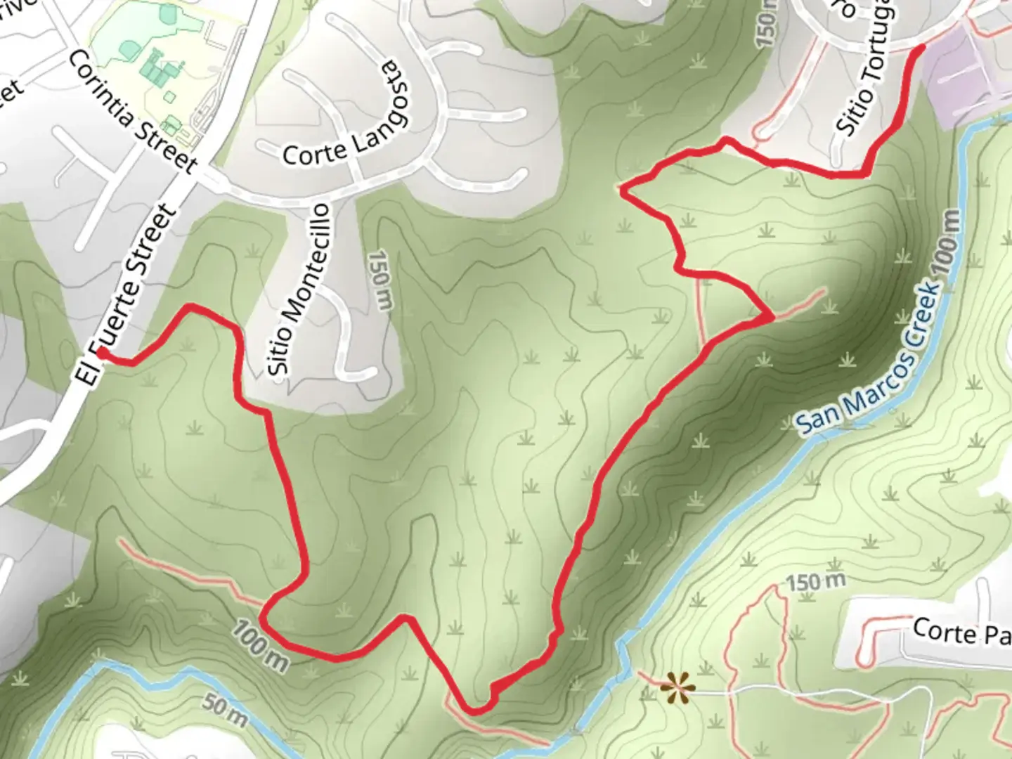 An image depicting the trail El Fuerte Street and its surrounding area.