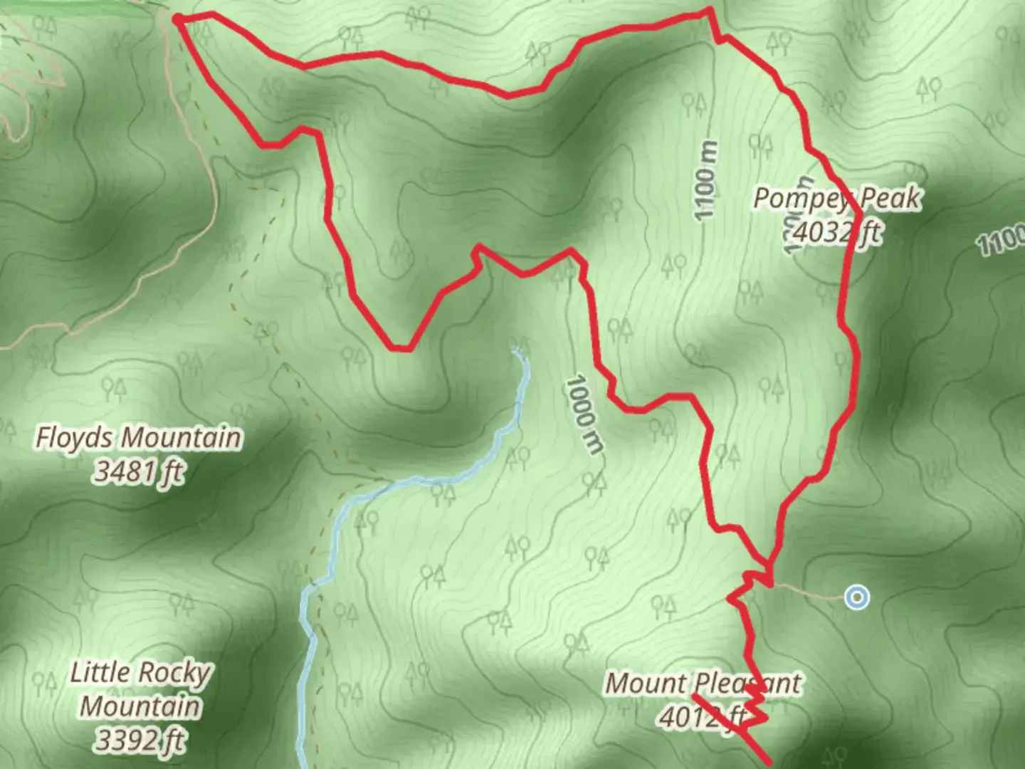 An image depicting the trail Pompey Peak - Henry Lanum Memorial Loop Trail and its surrounding area.