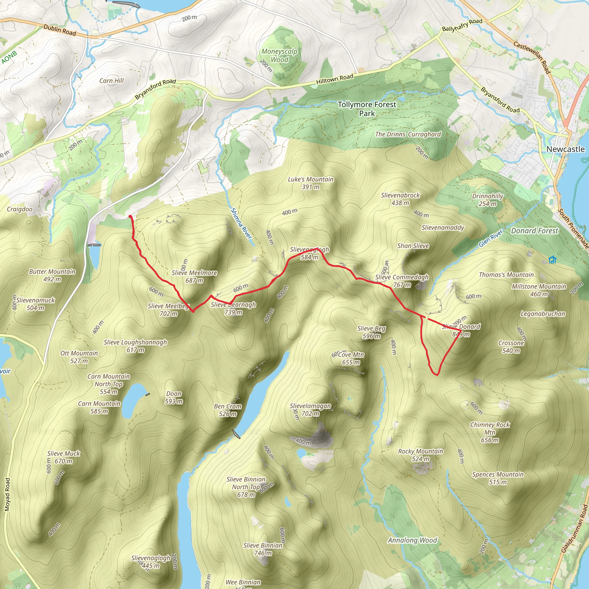 Slievenaglogh and Slieve Donard Peaks Walk mobile static map