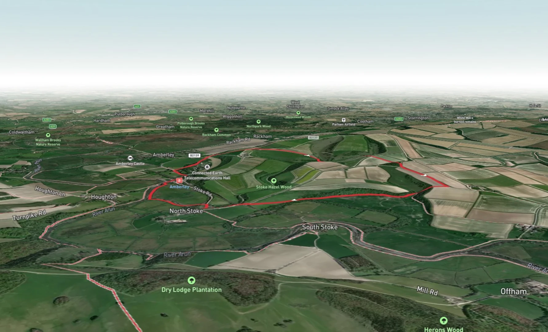 An image depicting the trail Amberley Museum and North Stoke Loop and its surrounding area.