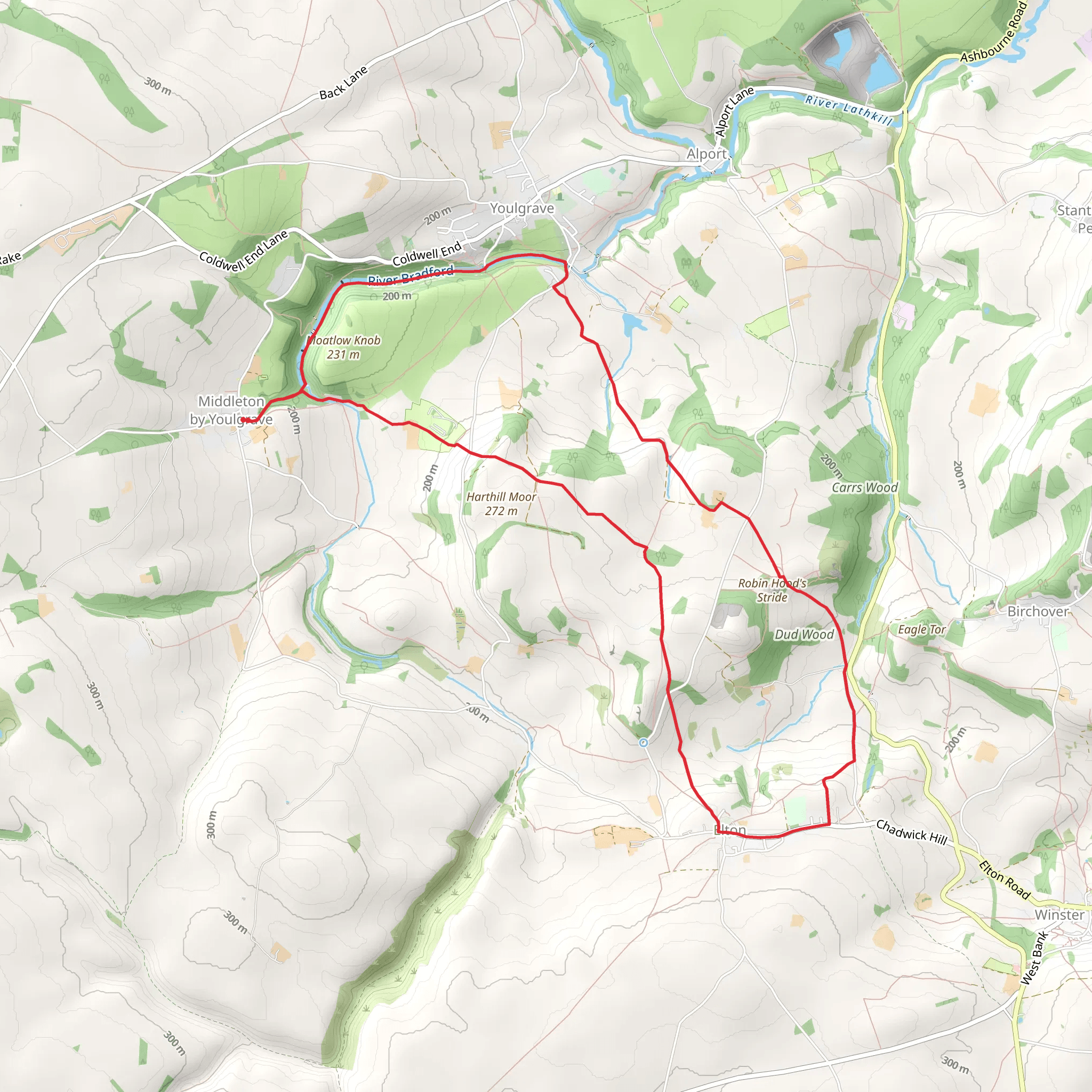 Middleton by Youlgreave - River Bradford - Robin Hood's Stride - Elton mobile static map