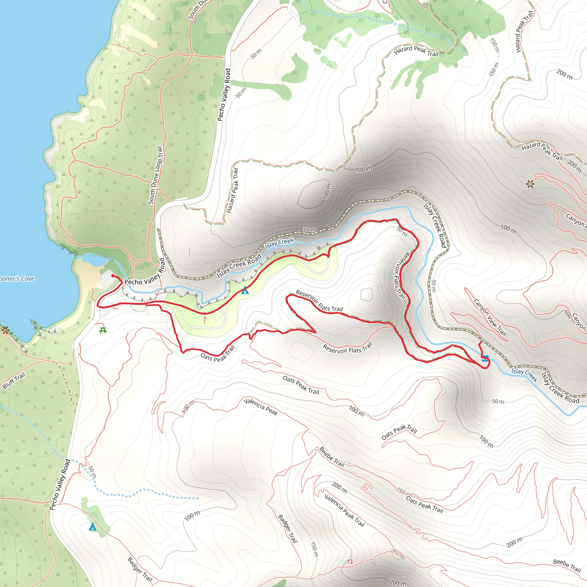 Montana de Oro State Park Camp via Reservoir Flat Trail mobile static map