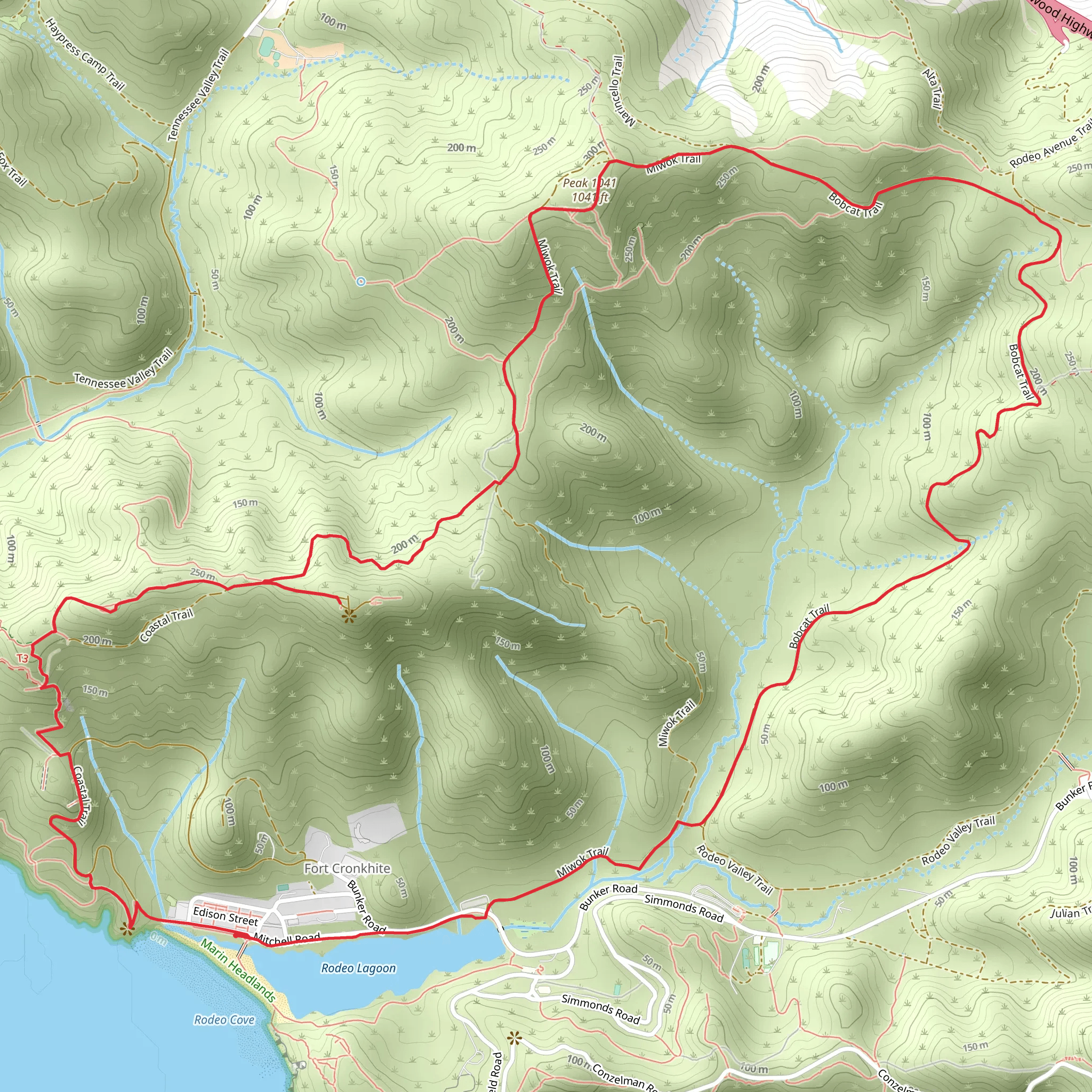 Coastal, Hill 88, Peak 1041 and Bobcat Loop Trail mobile static map