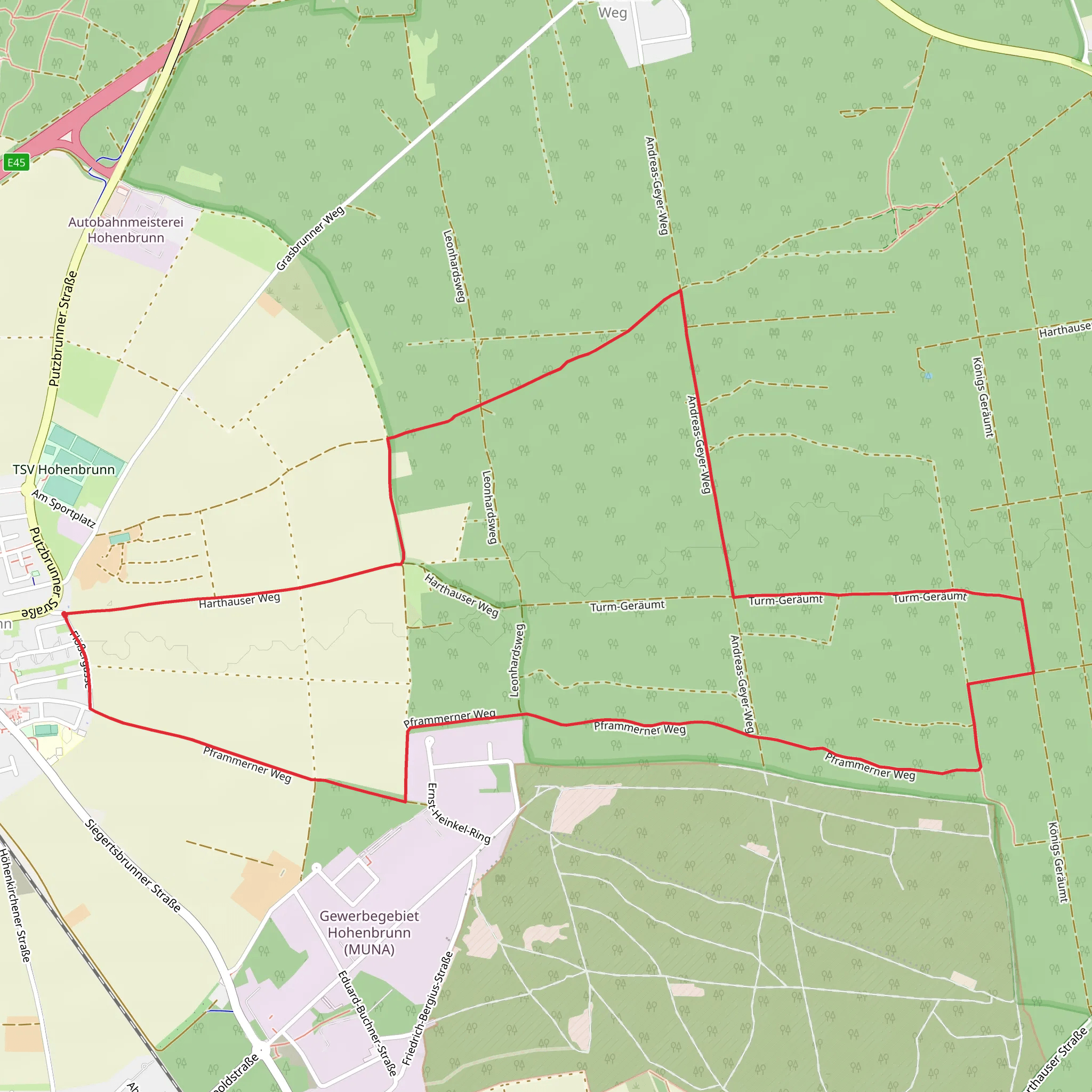 Hohenbrunner Rundwanderweg Rot and Blau mobile static map