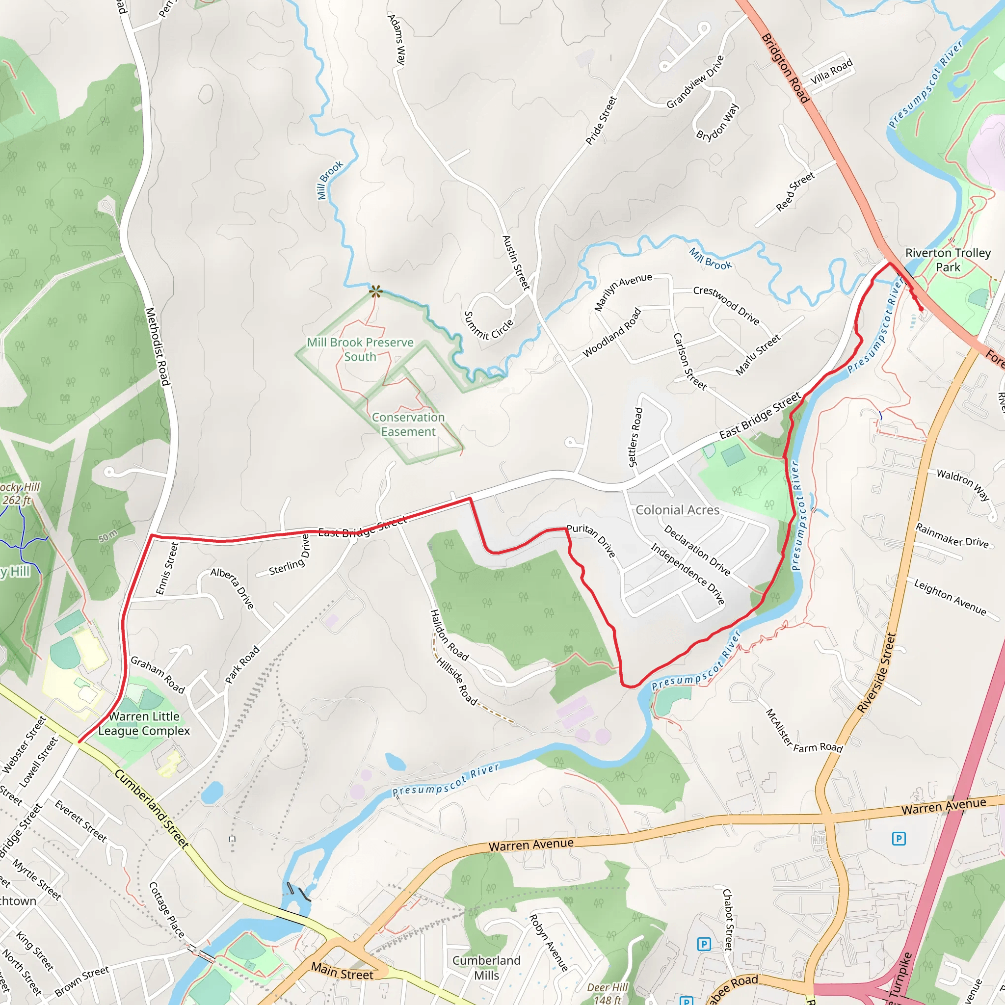 Presumpscot River Trail - East Bridge Street Out and Back mobile static map