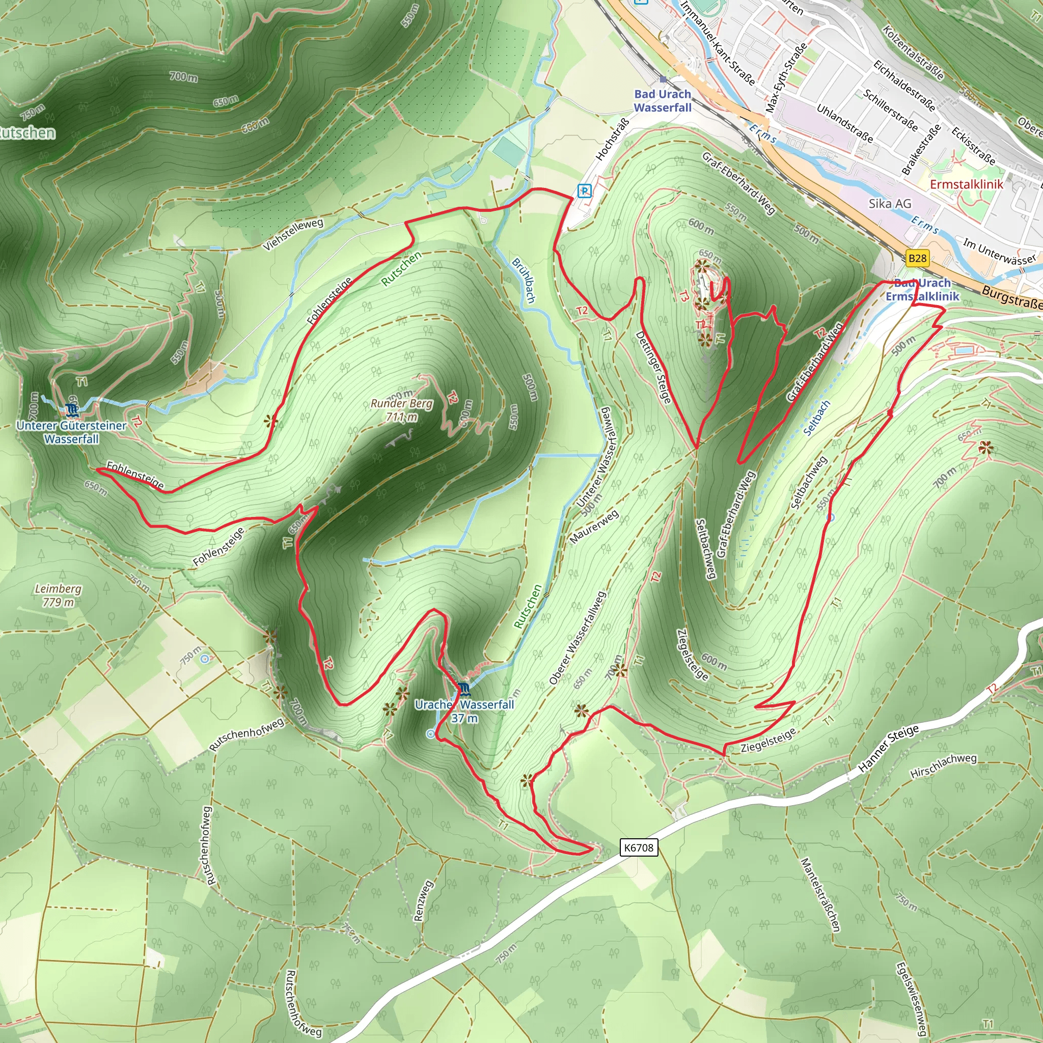 Schlossberg and Uracher Wasserfall via Hohenurachsteig mobile static map