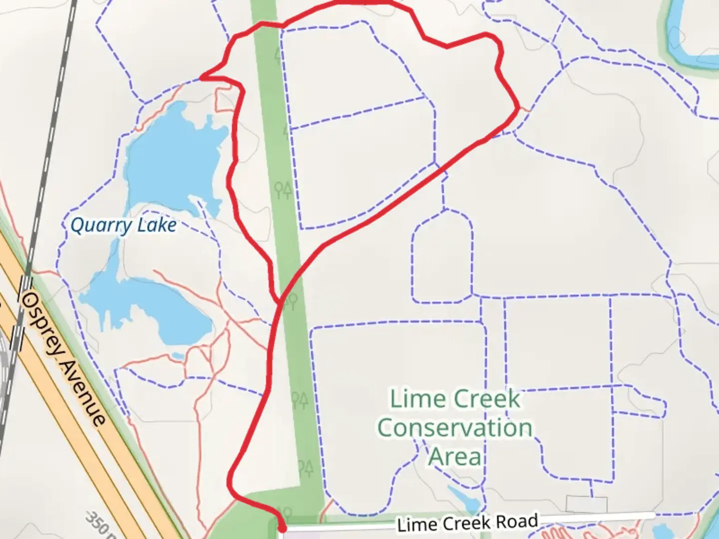 An image depicting the trail Old Stage Run - Quarry Lake Loop and its surrounding area.