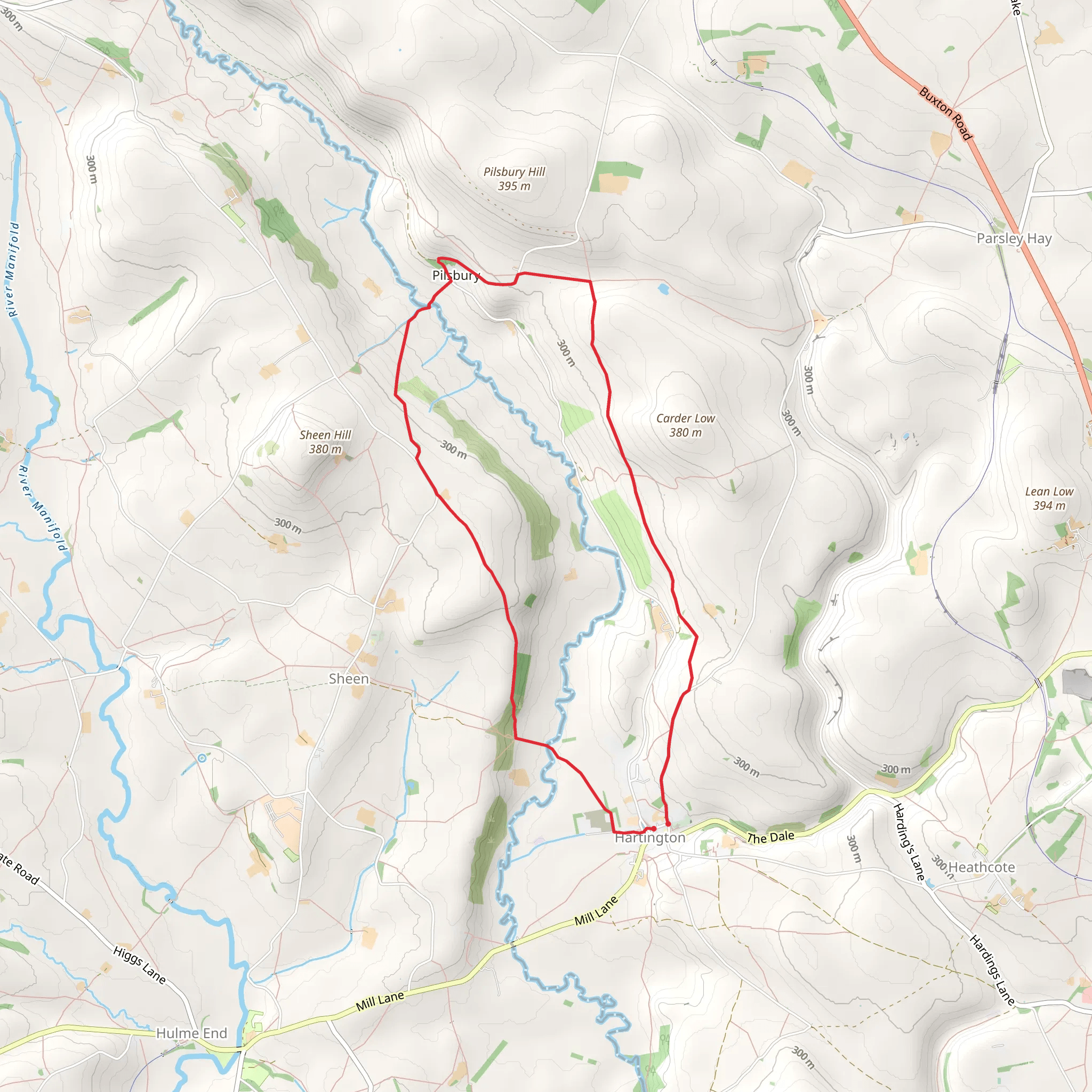 Pilsbury Castle from Hartington mobile static map