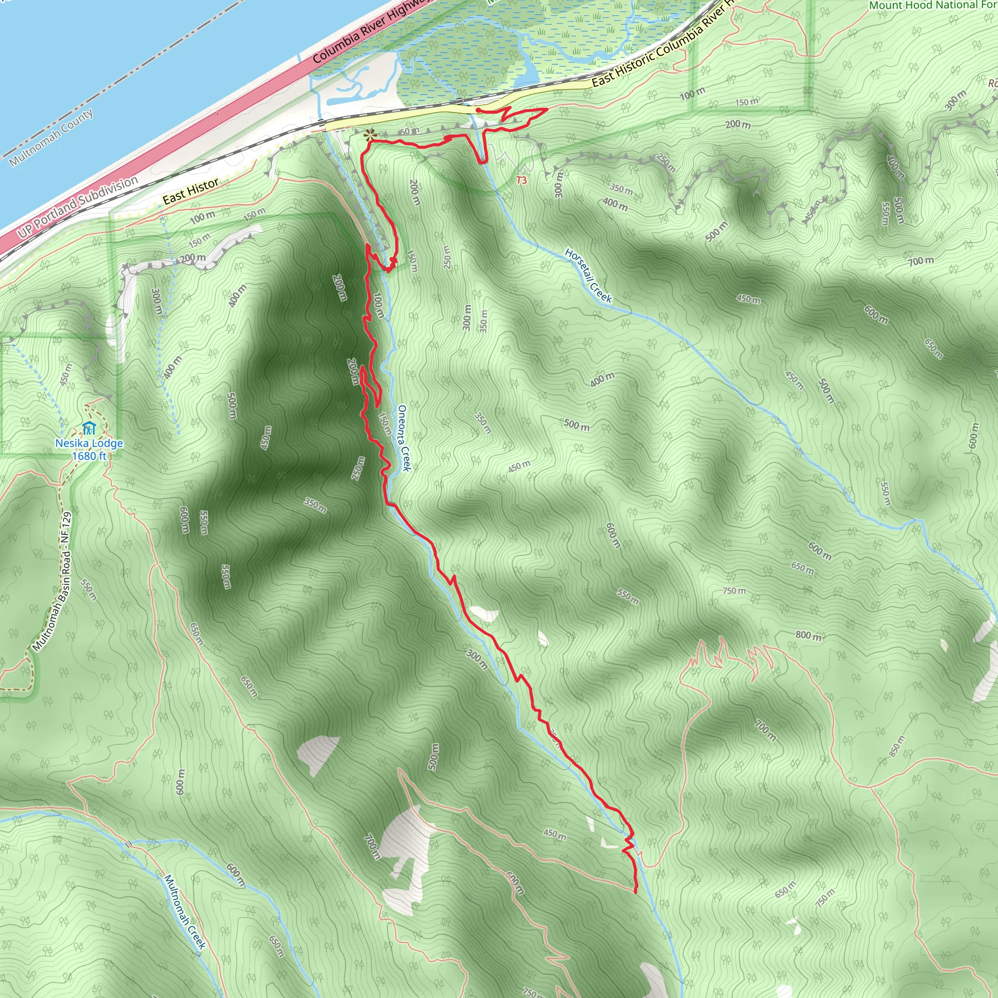 Horsetail Falls and Oneonta Trail mobile static map