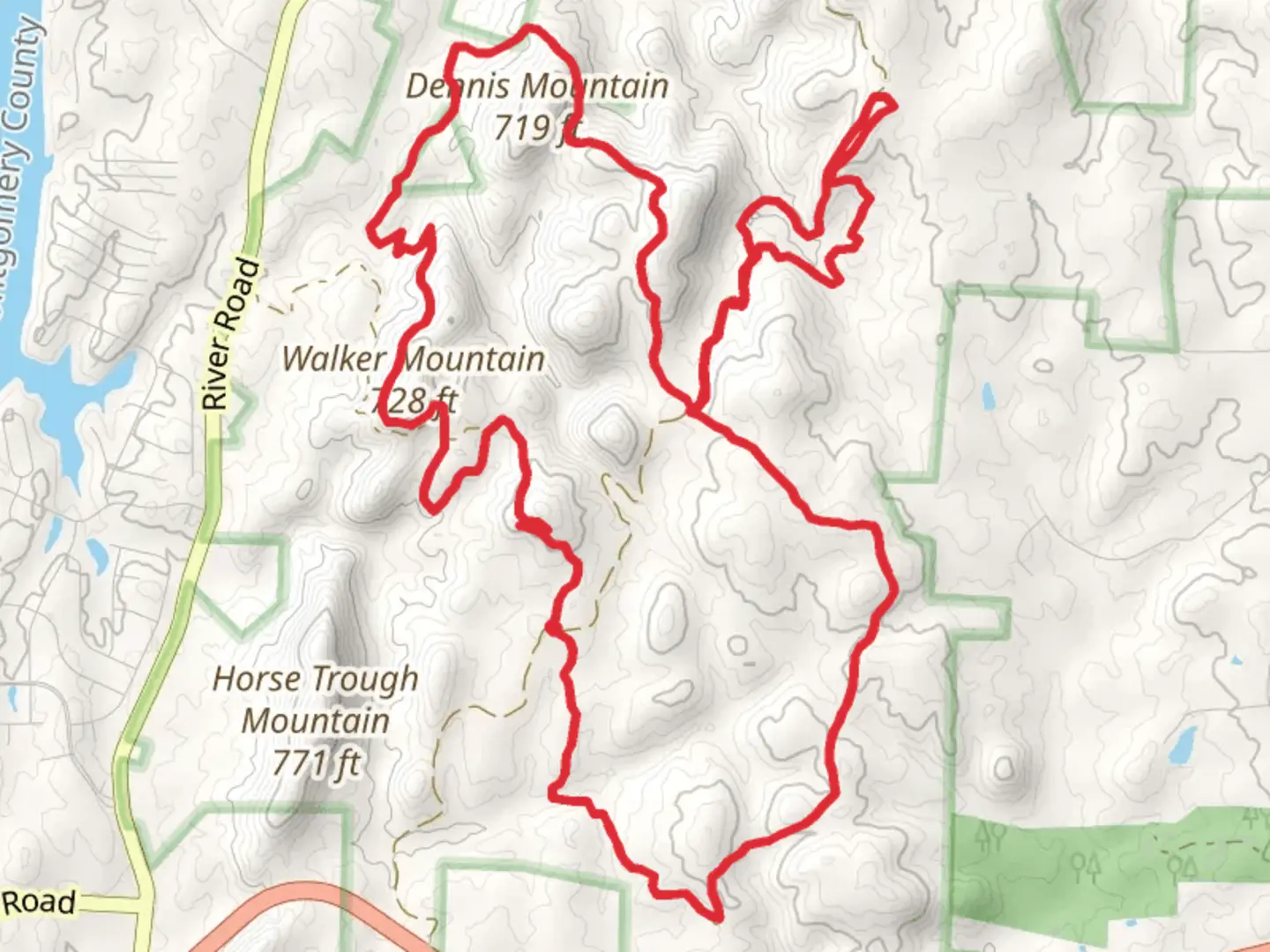 An image depicting the trail Keyauwee Supertree Woodrun Loop Trail and its surrounding area.