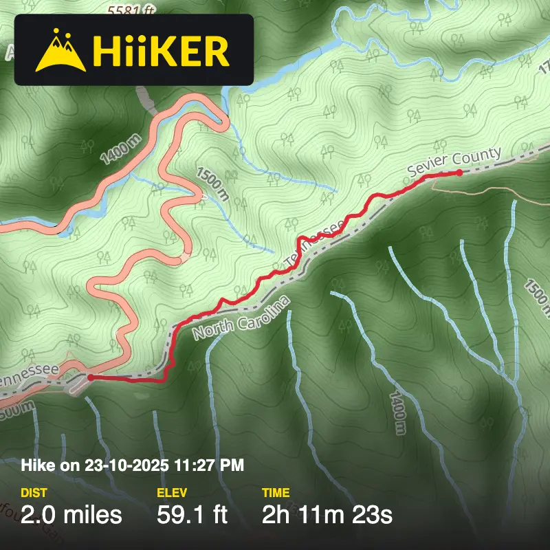 A map preview of the recording Hike on 23-10-2025 11:27 PM.