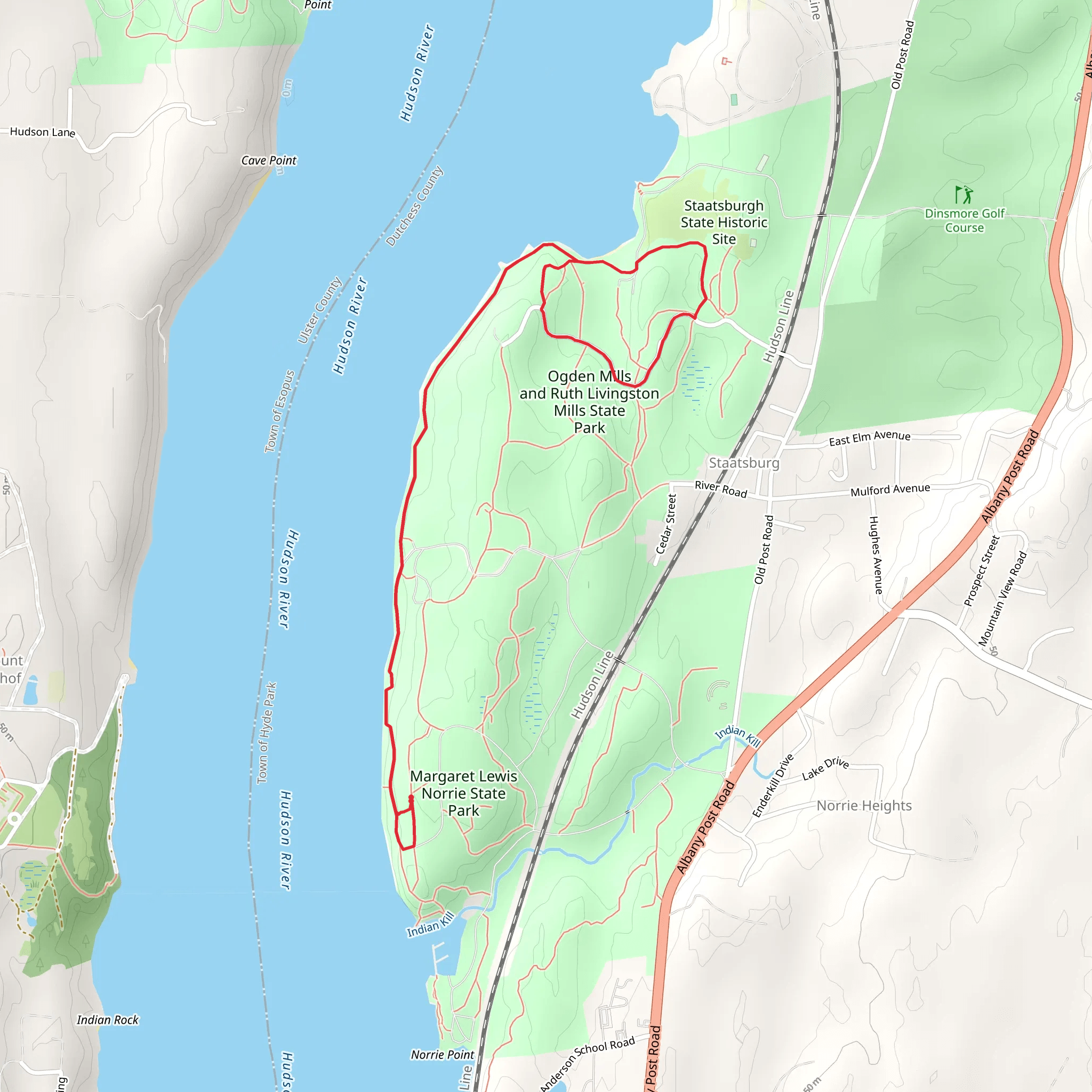 Mills Mansion Loop via Hudson River mobile static map