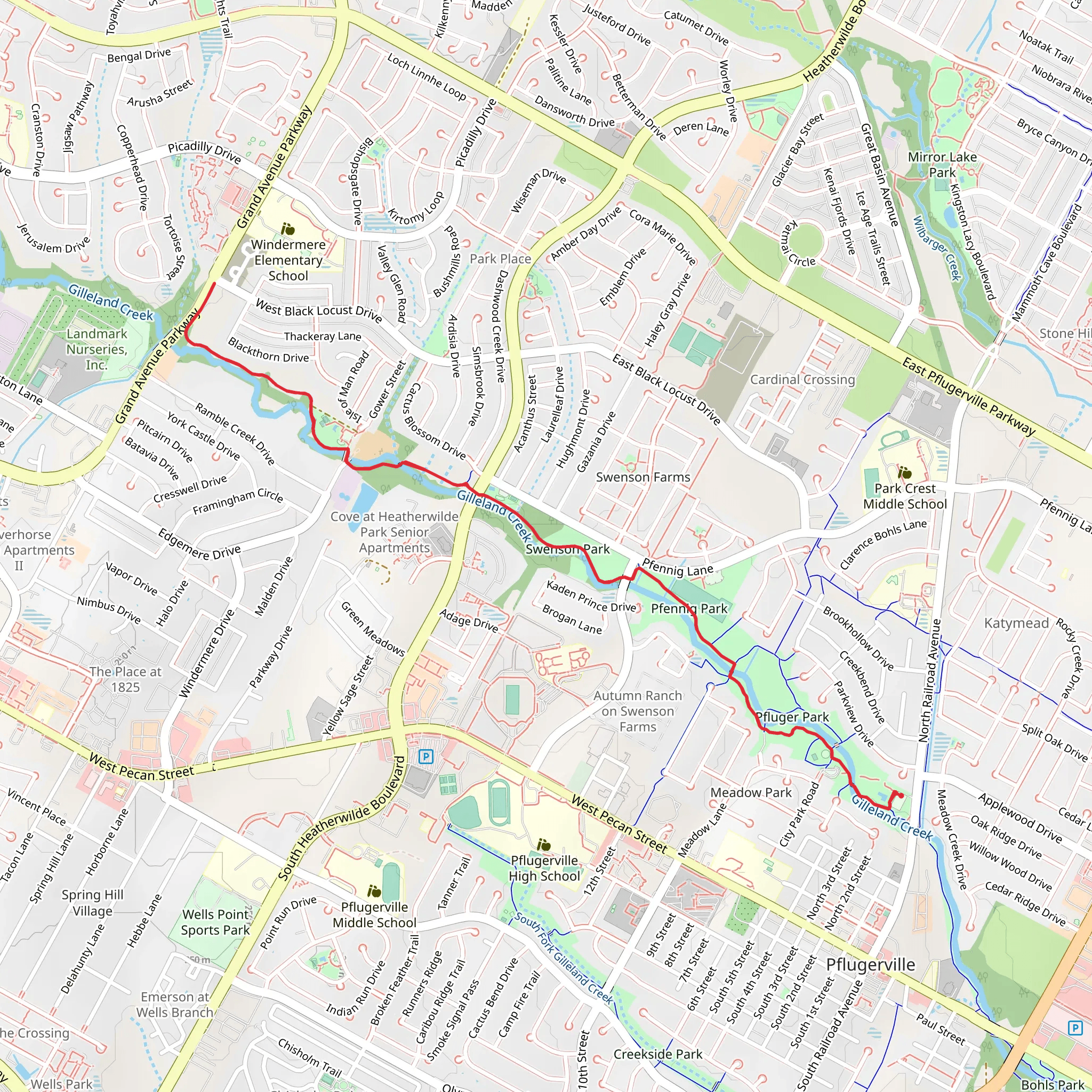 Gilleland Creek Trail and Gilleland Creek Trail West mobile static map