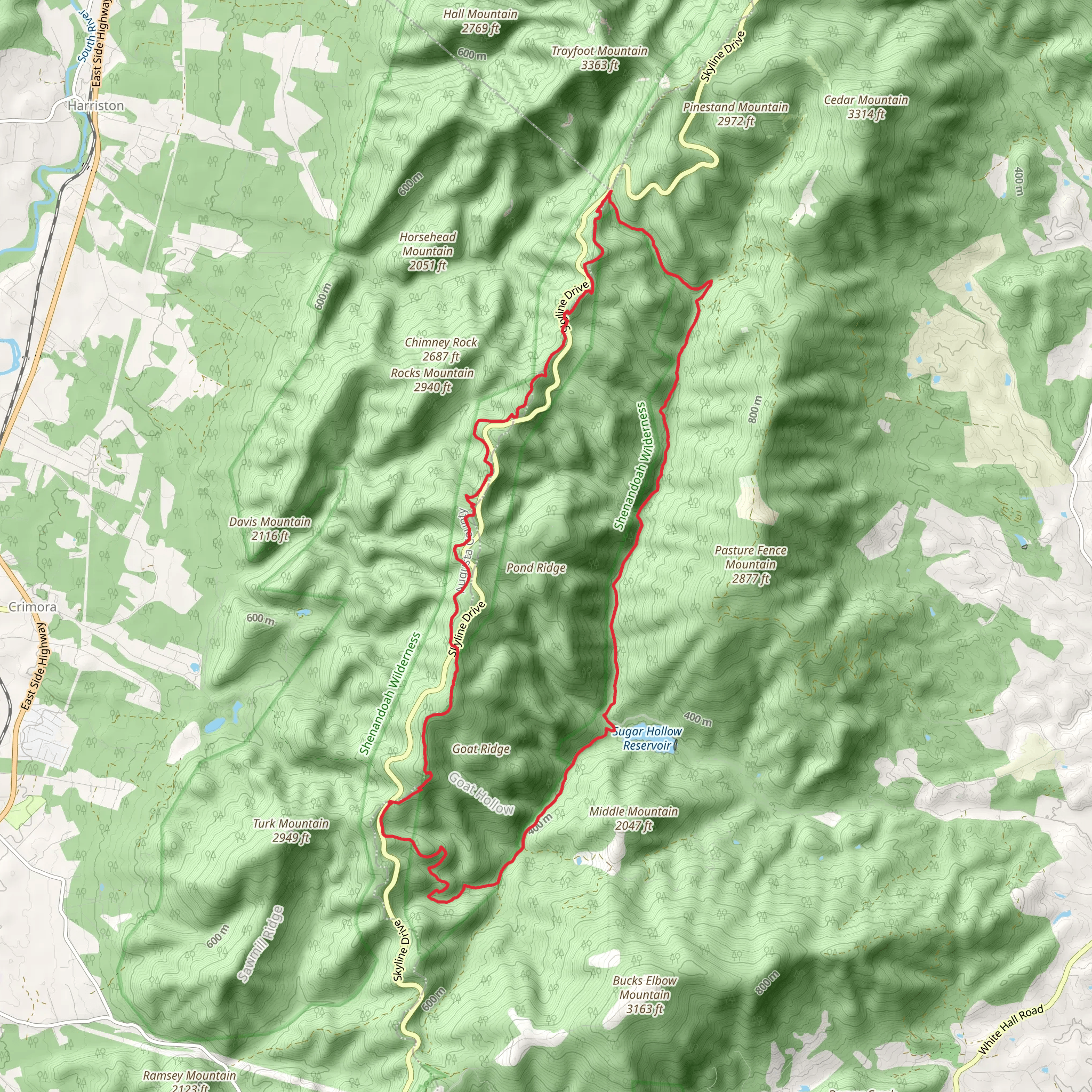 Sout Fork Moormans Fire Road - North Fork Moormans River Trail - Appalachian Trail Loop mobile static map