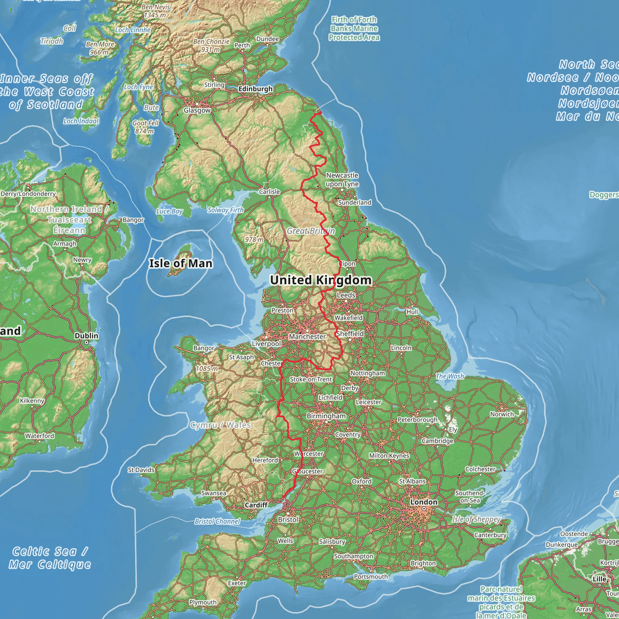 Chepstow to Berwick - upon - Tweed - Great English Walk mobile static map