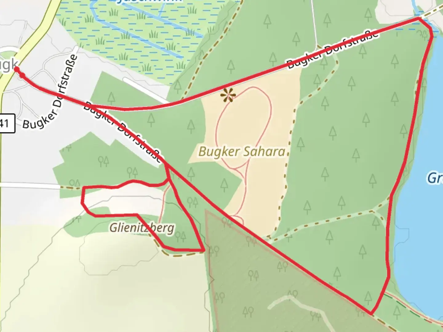 An image depicting the trail Glienitzberg and Großer Wucksee Loop and its surrounding area.