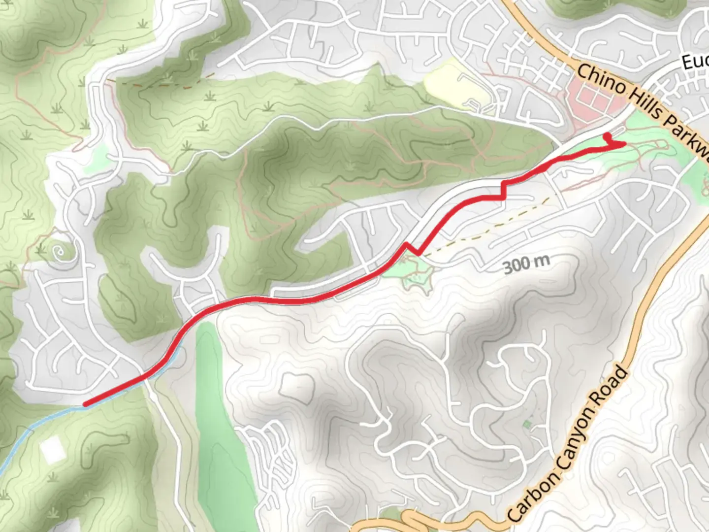 An image depicting the trail Carbon Canyon Creek and its surrounding area.