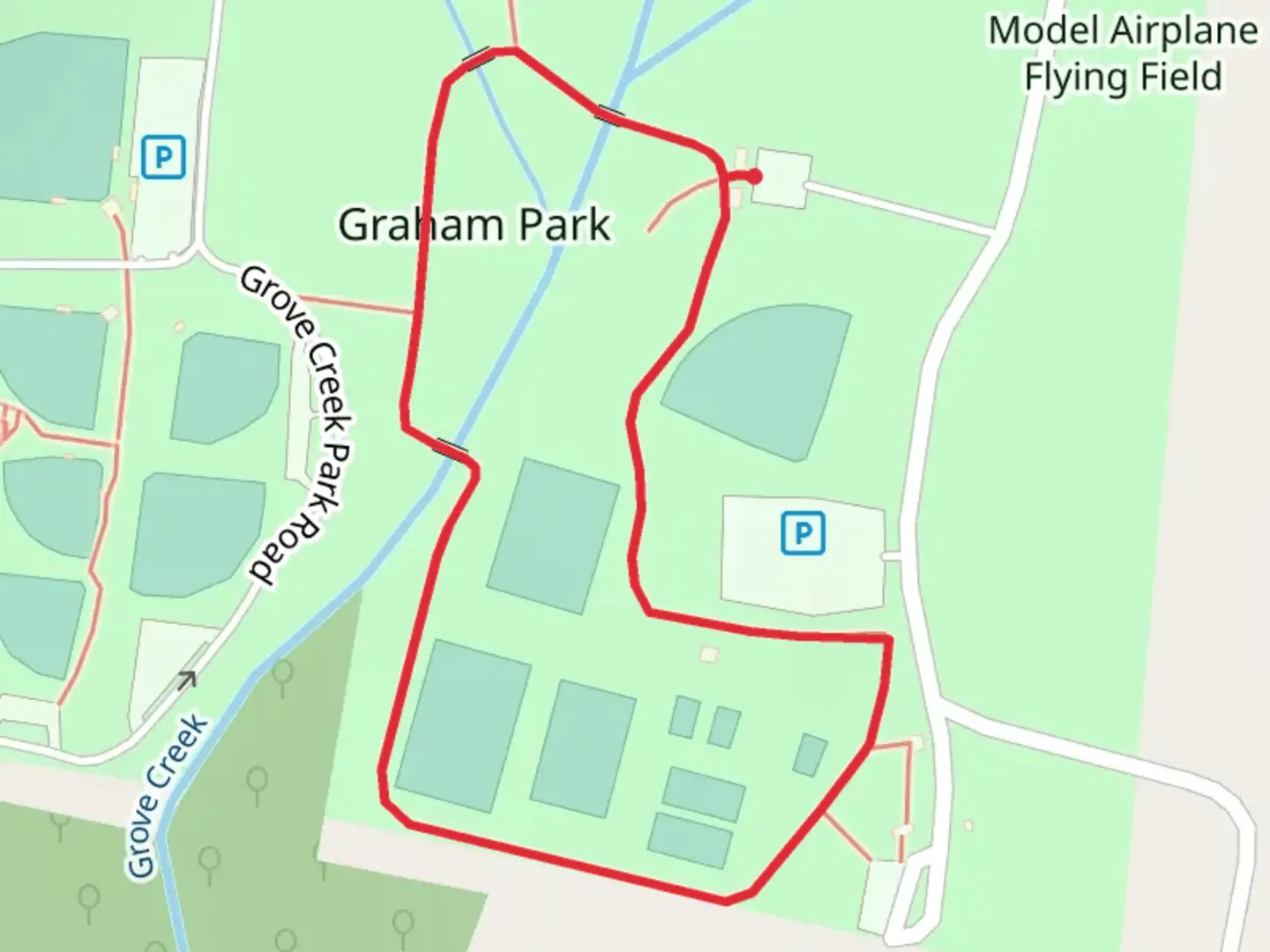 An image depicting the trail Graham Park Loop and its surrounding area.