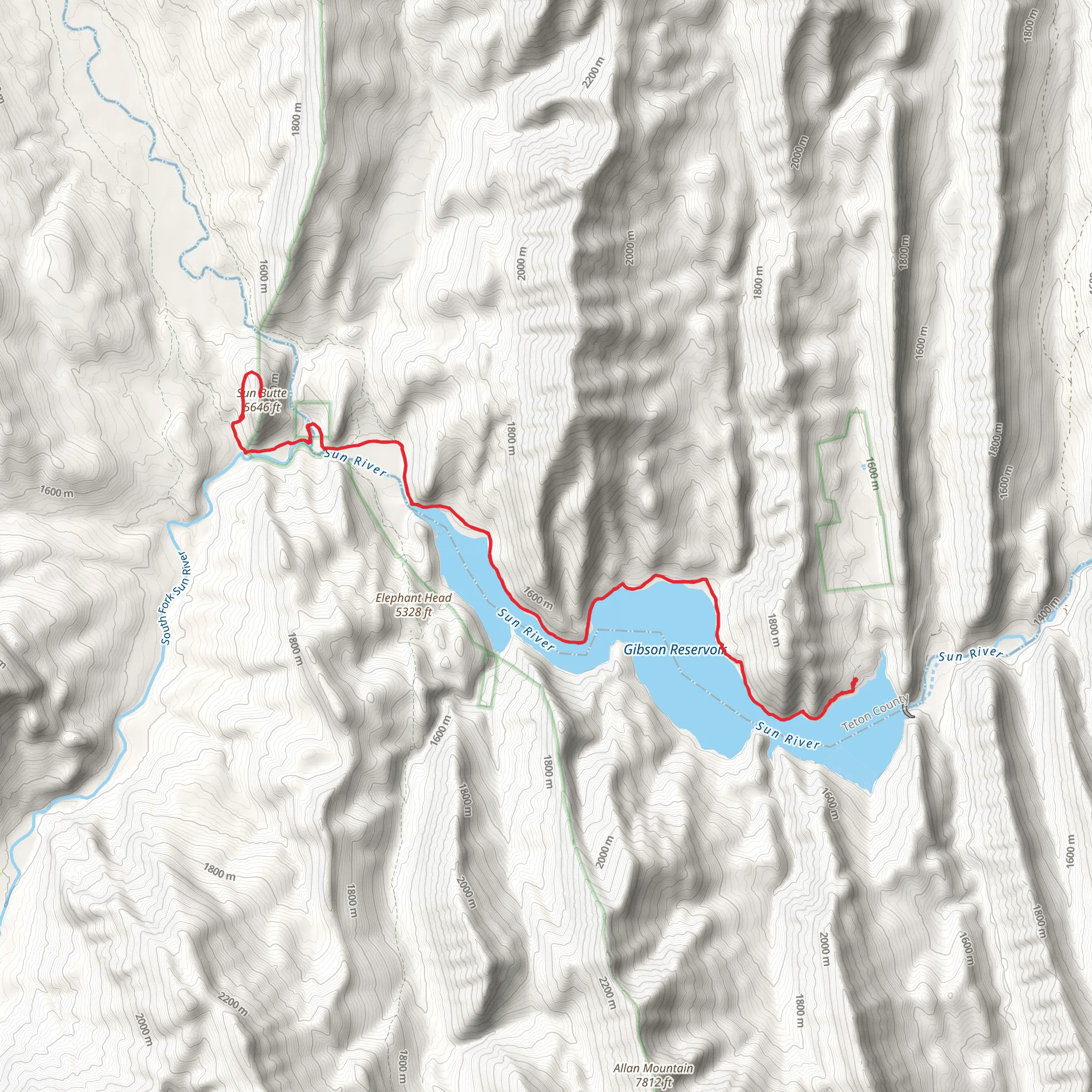 Sun Butte via North Fork River Trail mobile static map
