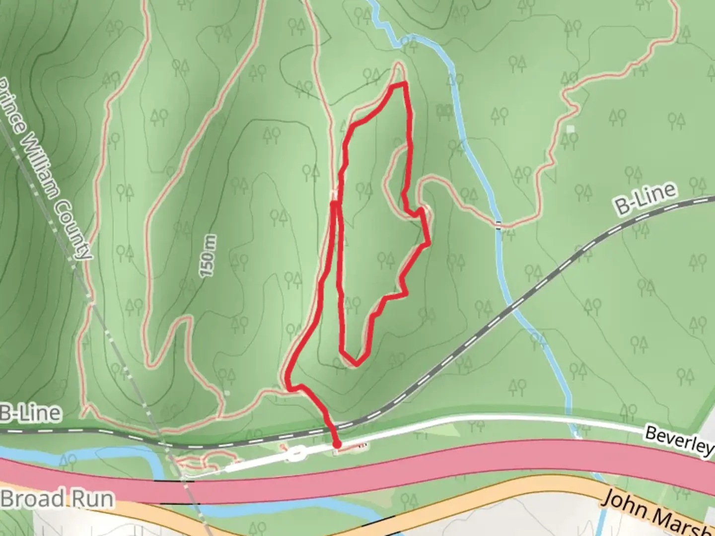 An image depicting the trail Dawson's and Beech Ridge Loop Trail and its surrounding area.