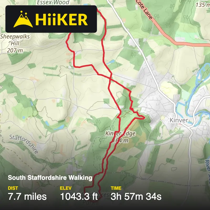 A map preview of the recording South Staffordshire Walking.