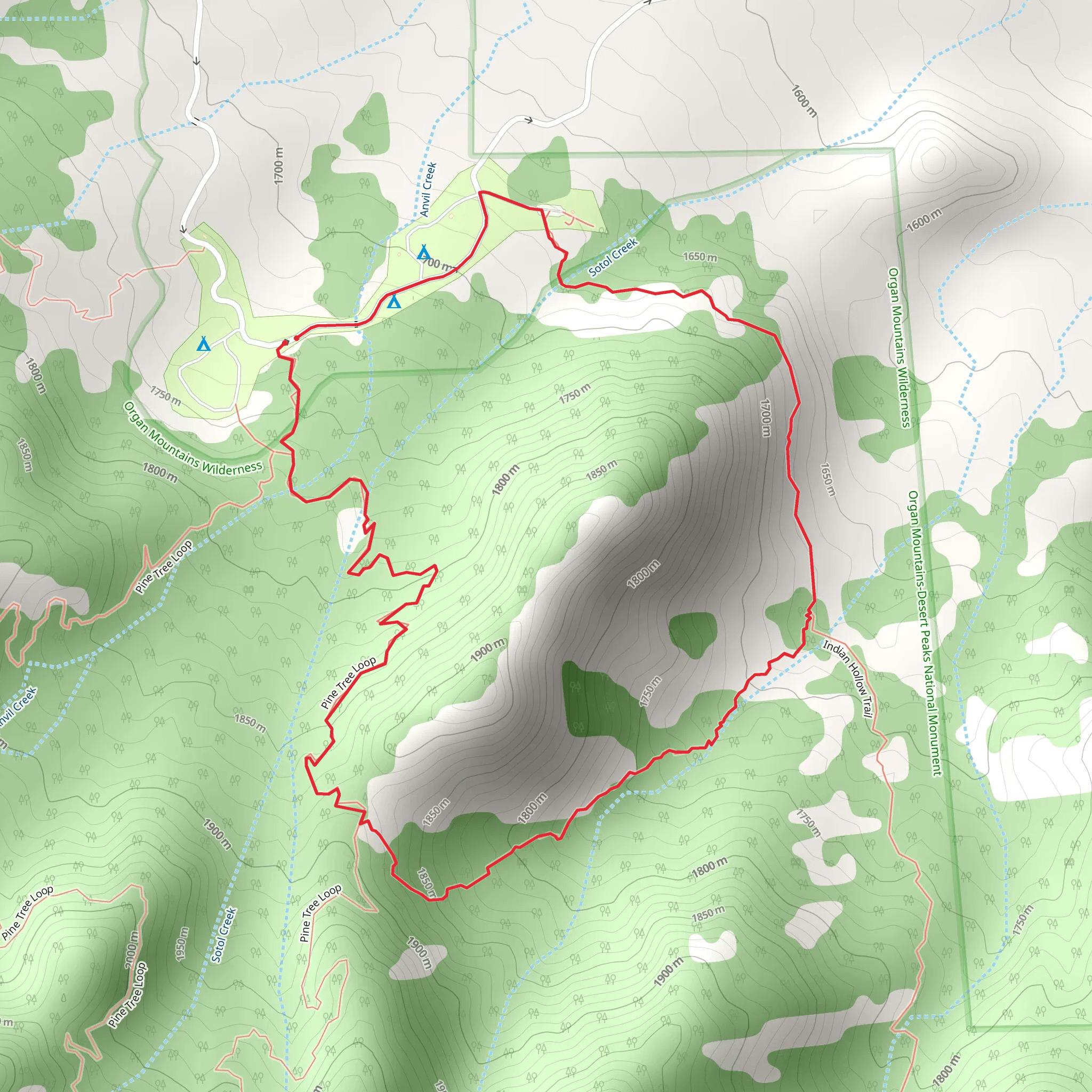 Indian Hollow and Pine Tree Loop Trail mobile static map