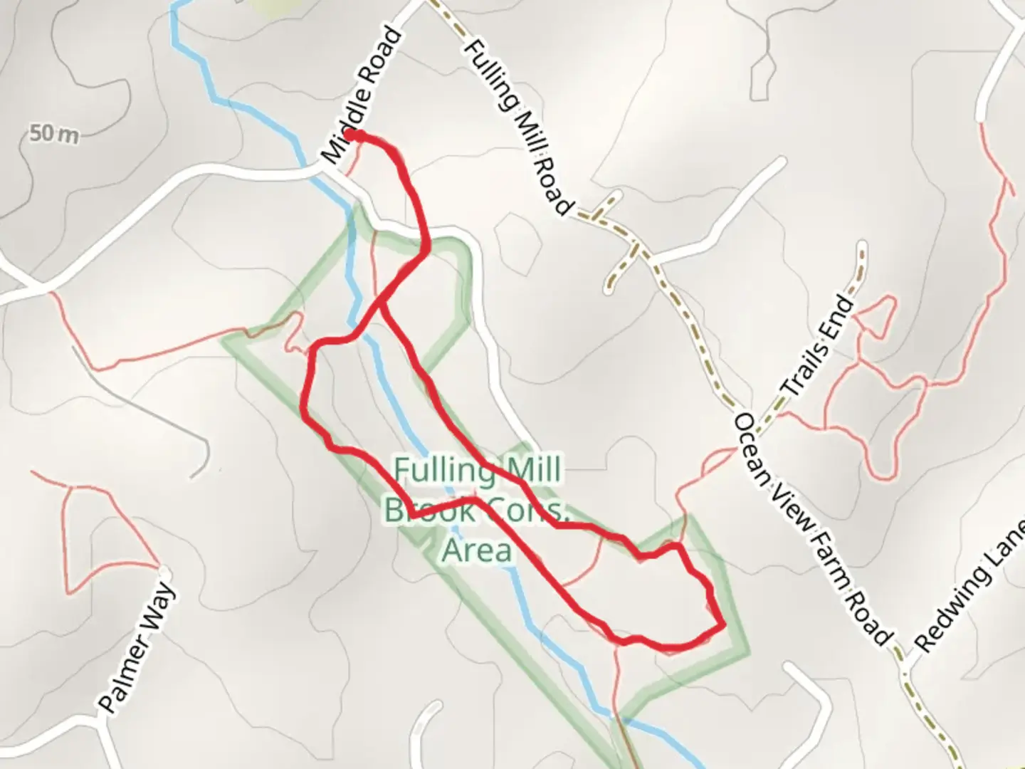 An image depicting the trail Fulling Mill Loop and its surrounding area.