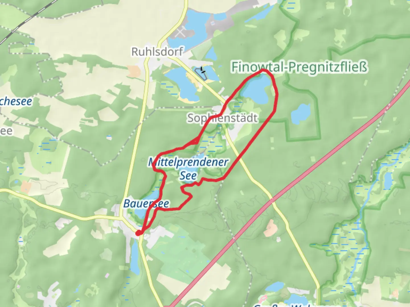 An image depicting the trail Mittelprendener See and Eiserbuder See Loop and its surrounding area.
