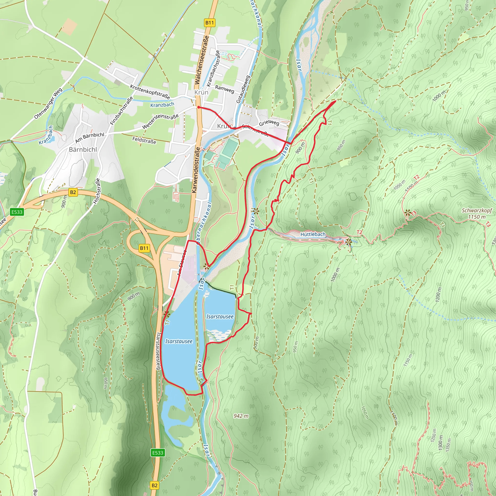 Isarstausee Loop via Wanderweg 310 mobile static map