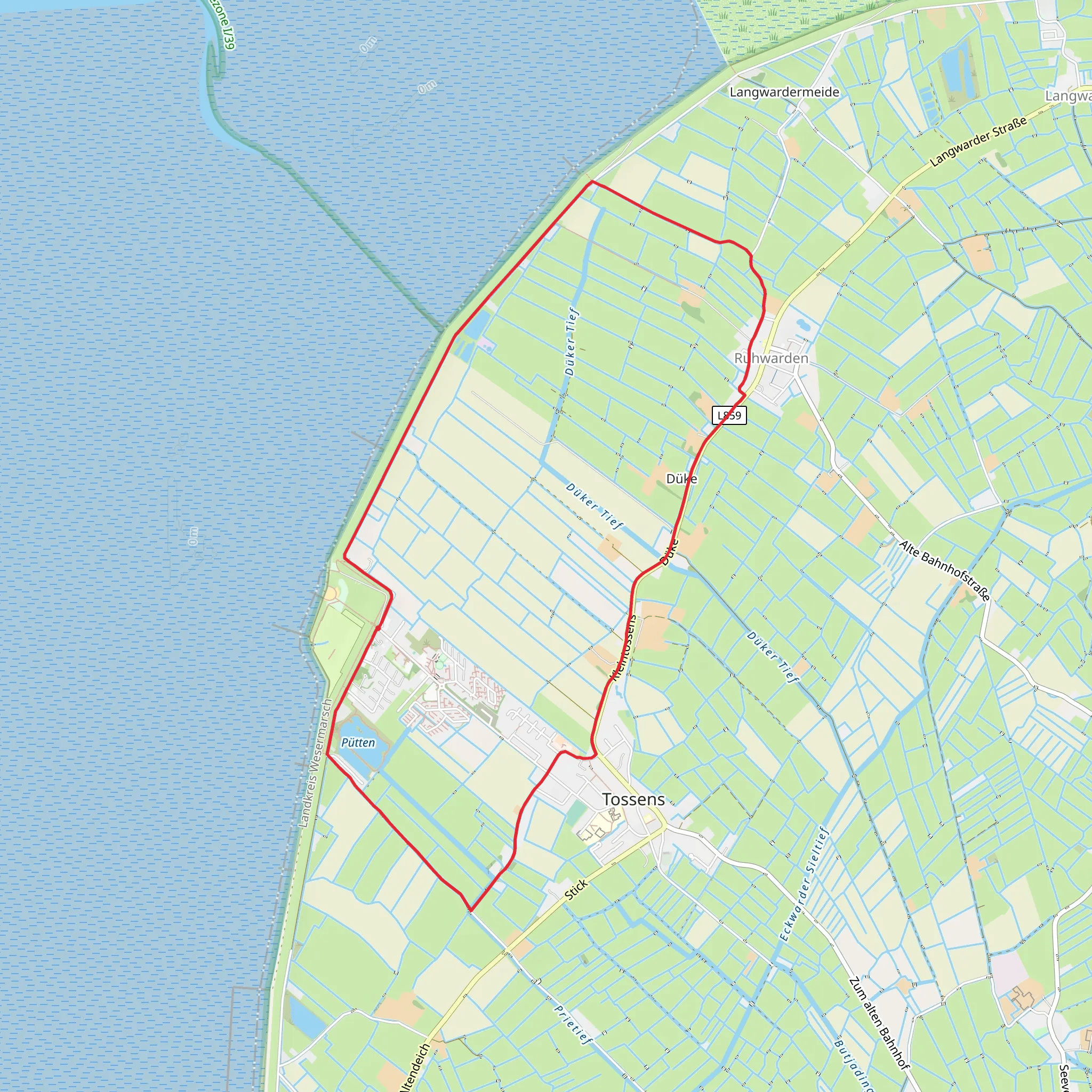 Tossener Groden, Dukergroden and Ruhwardergroden Loop mobile static map