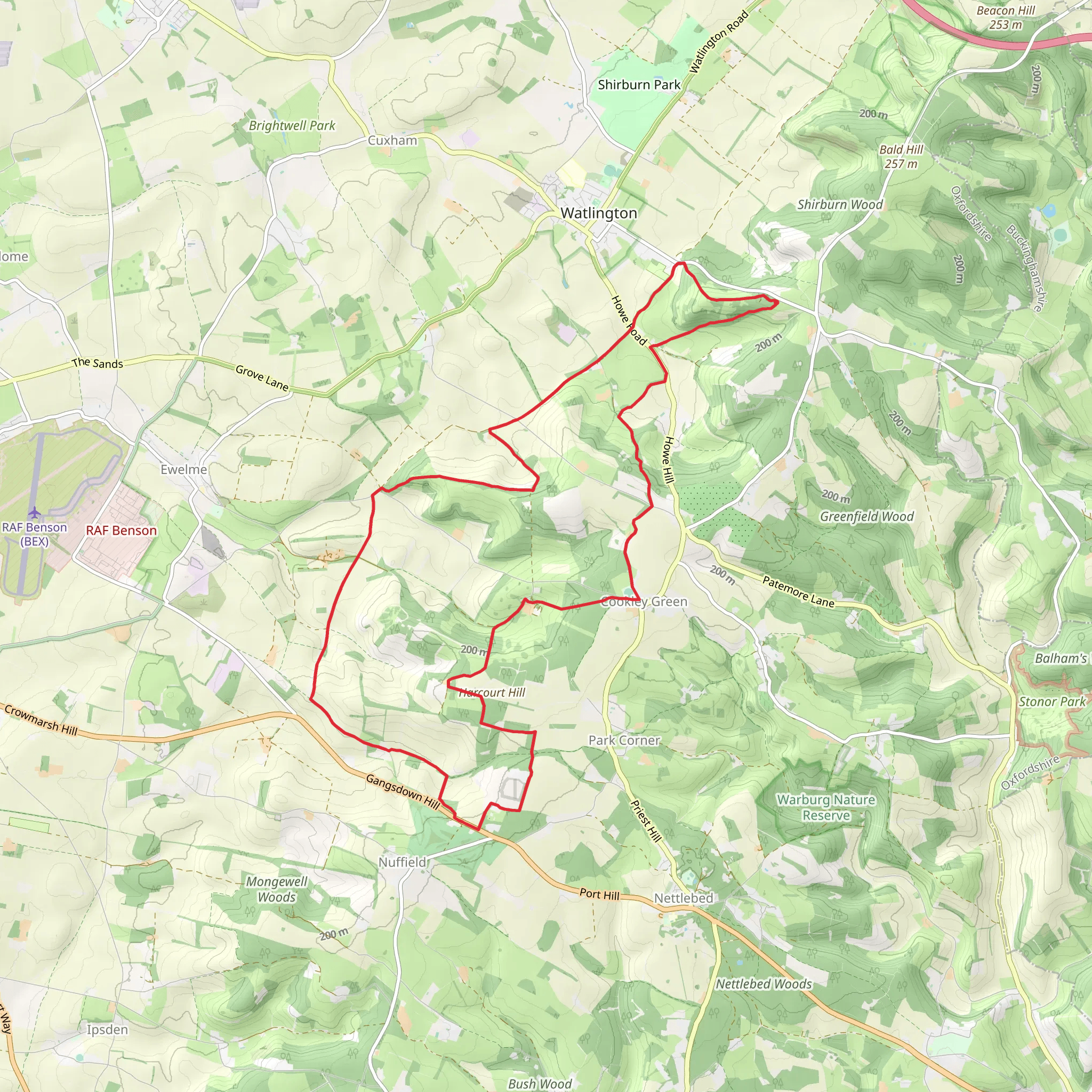 Watlington Hill, Watlington White Mark and Ewelme Park via Swan's Way mobile static map