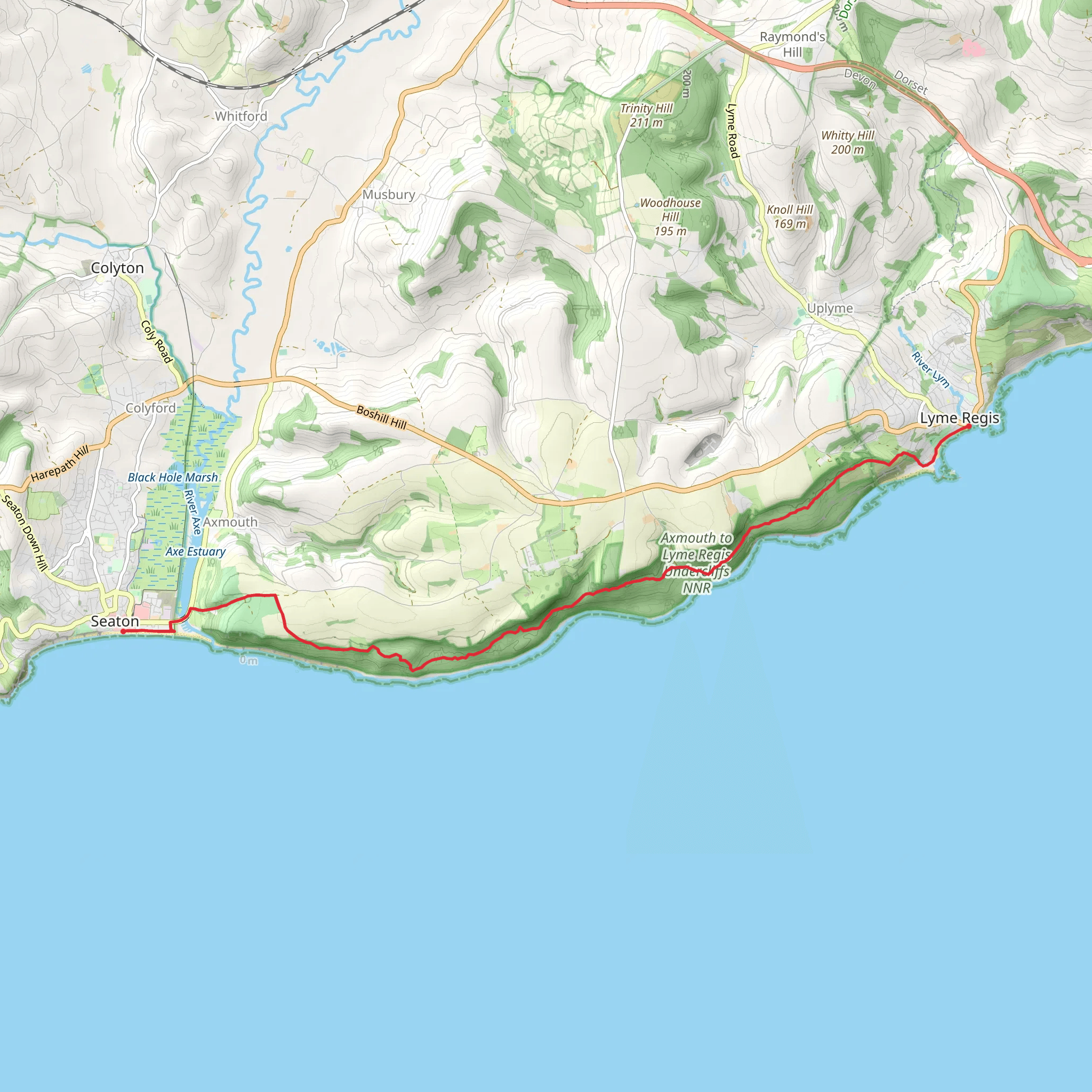Lyme Regis to Seaton Undercliff Walk mobile static map