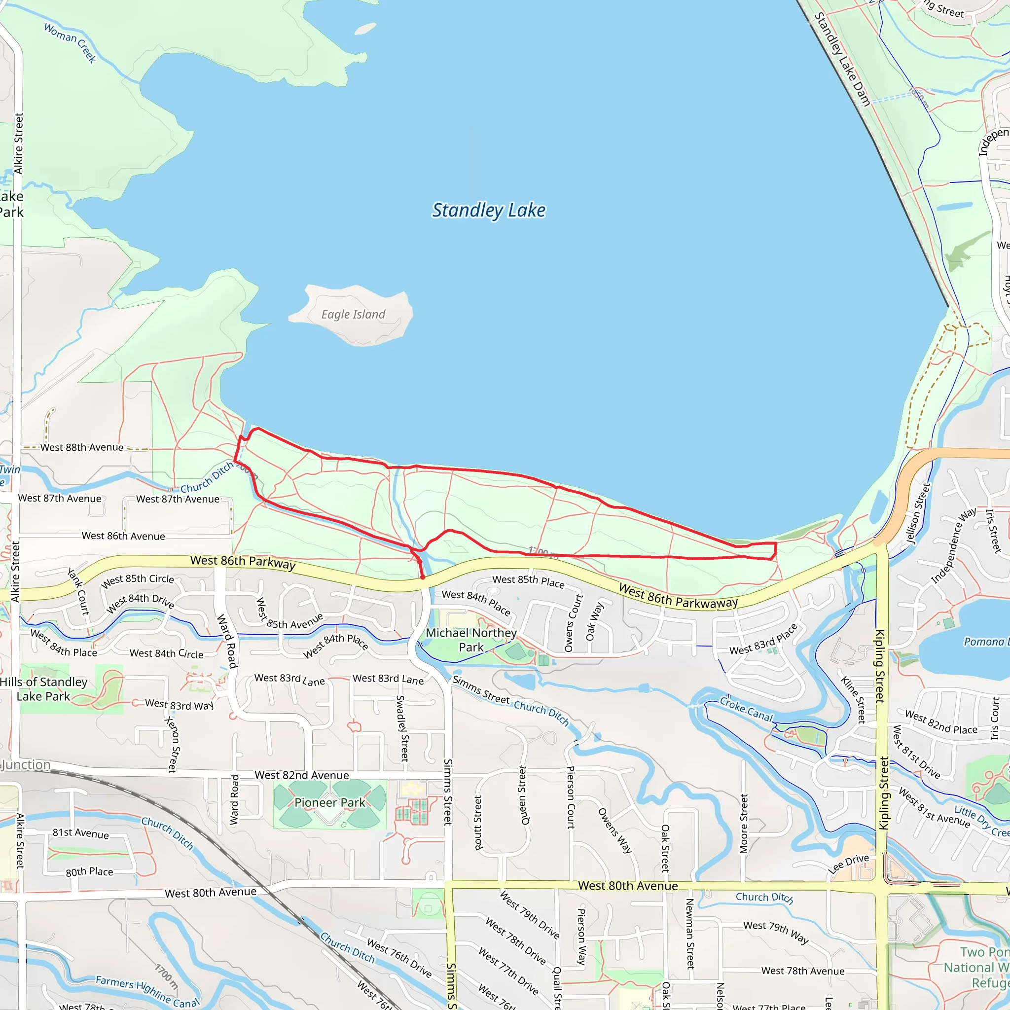 Church Ditch and South Standley Lake Loop Trail mobile static map