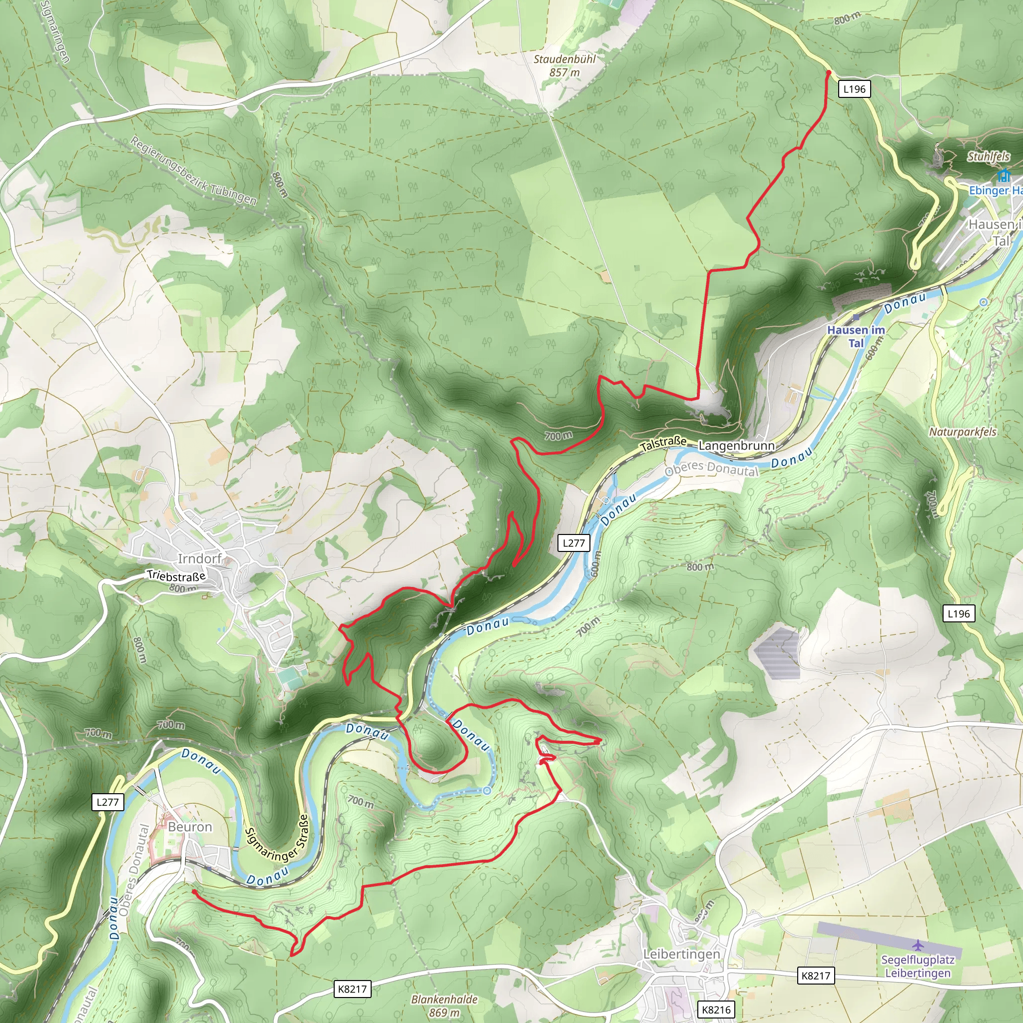 Beuron to Petersfelsen via Rundweg Irndorf mobile static map