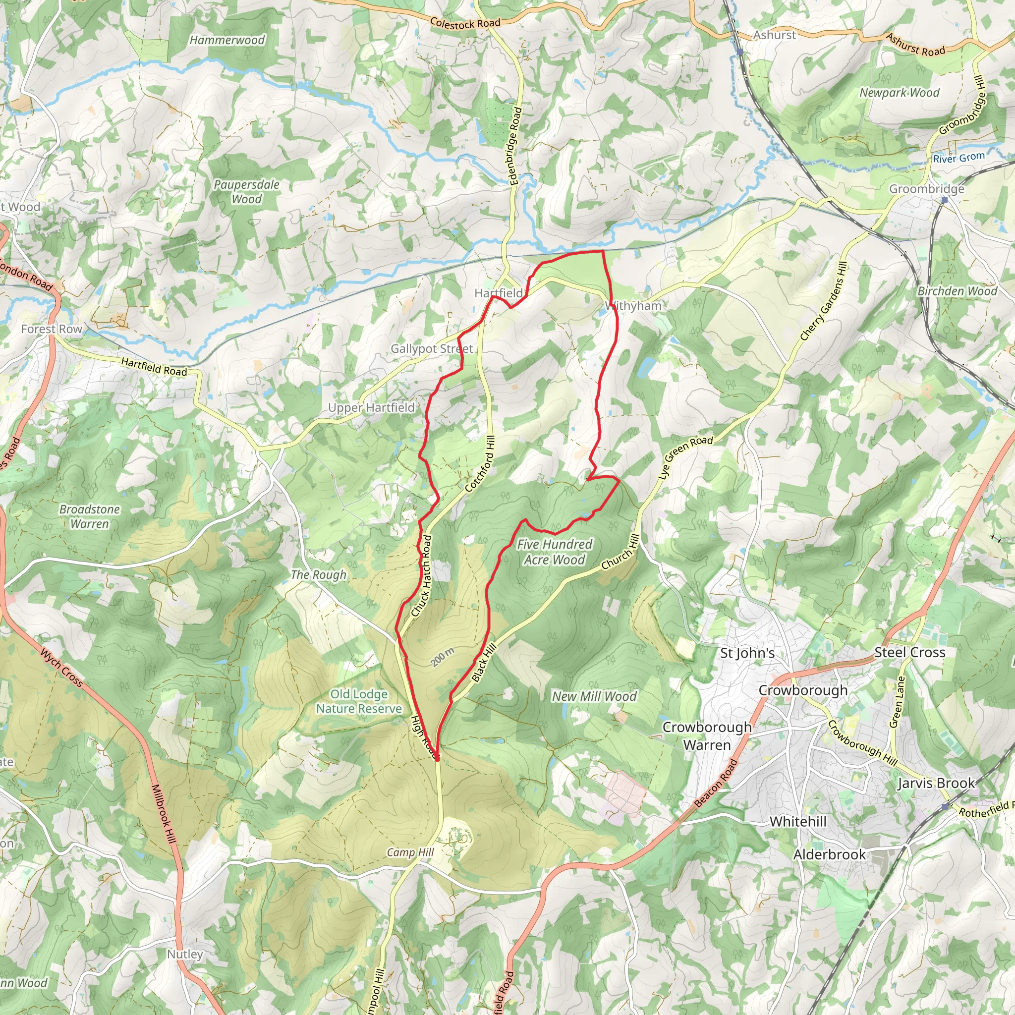 Church Hatch, Hartfield and Withyham Loop via Five Hundred Acre Wood mobile static map
