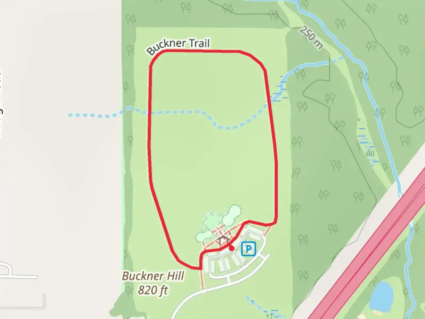 An image depicting the trail Buckner Park Loop Trail and its surrounding area.