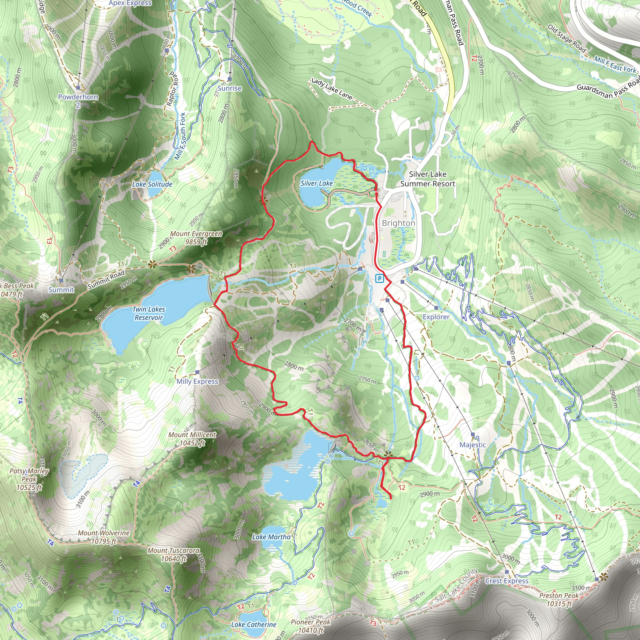 Lake Mary and Twin Lakes Reservoir via Brighton Lakes Trail mobile static map