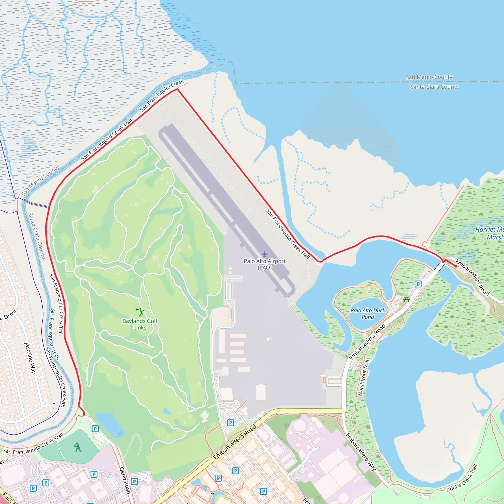San Francisquito Creek Trail - Palo Alto Duck Pond mobile static map