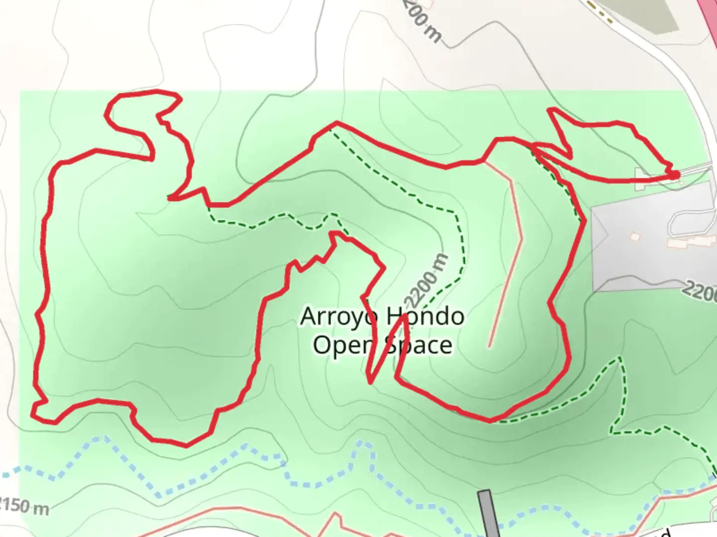 An image depicting the trail Santa Fe County Arroyo Hondo Open Space Loop Trail and its surrounding area.