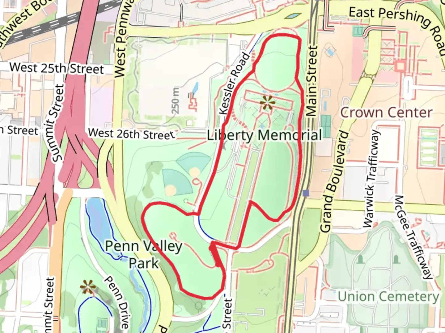 An image depicting the trail Liberty Memorial Loop and its surrounding area.