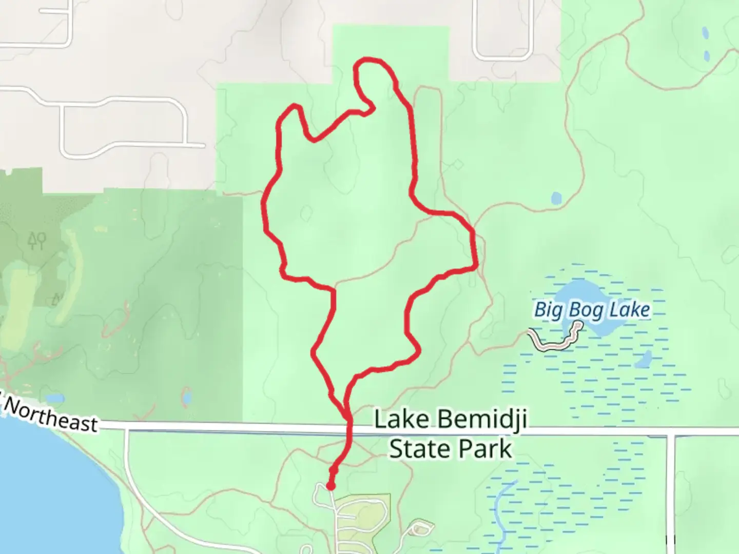 An image depicting the trail Old Logging and Pinewood Big Loop and its surrounding area.