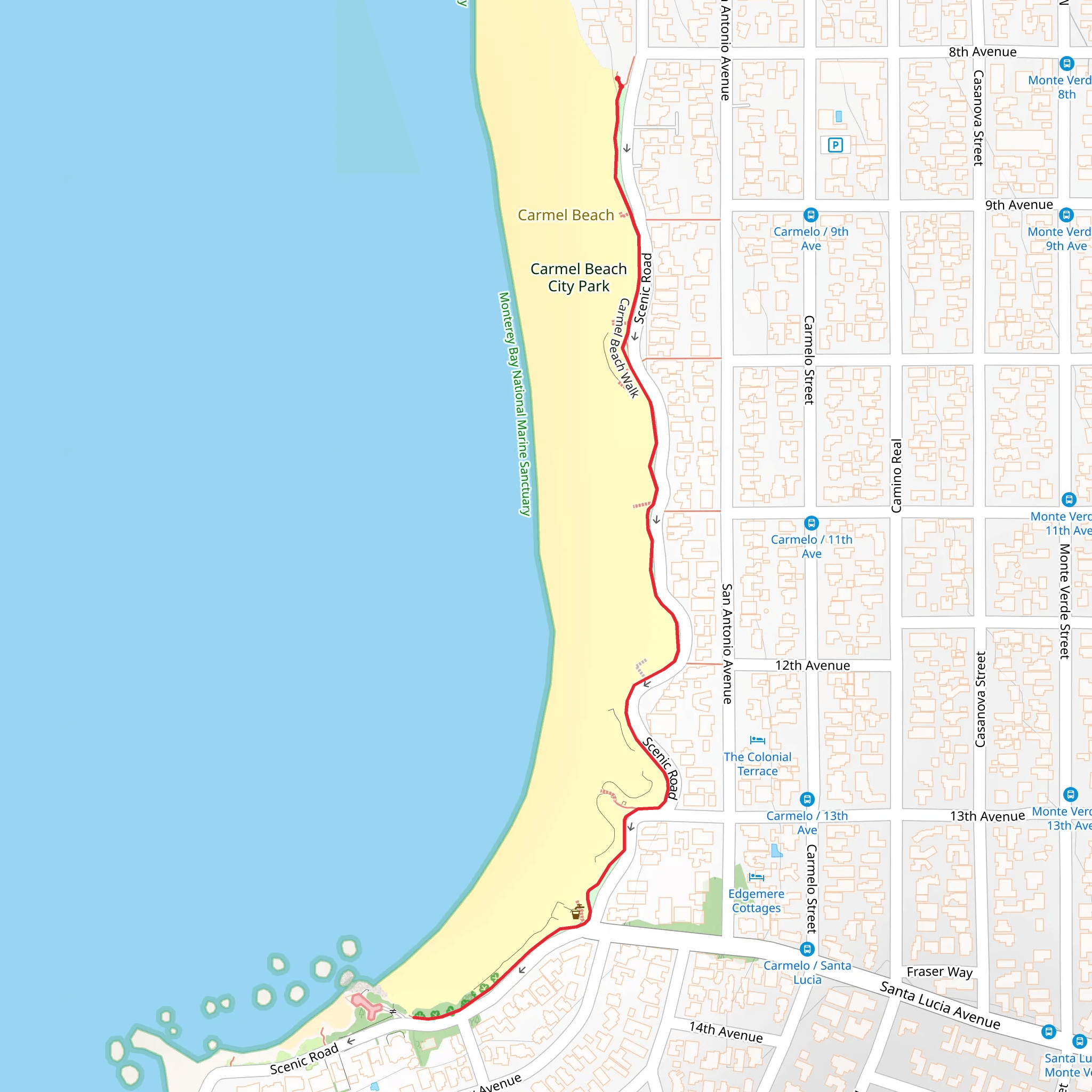 Carmel Beach City Park Trail mobile static map