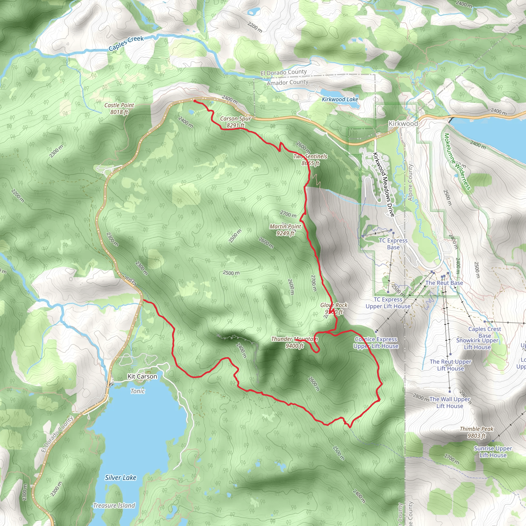 Carson Spur and Thunder Mountain Loop Out and Back mobile static map