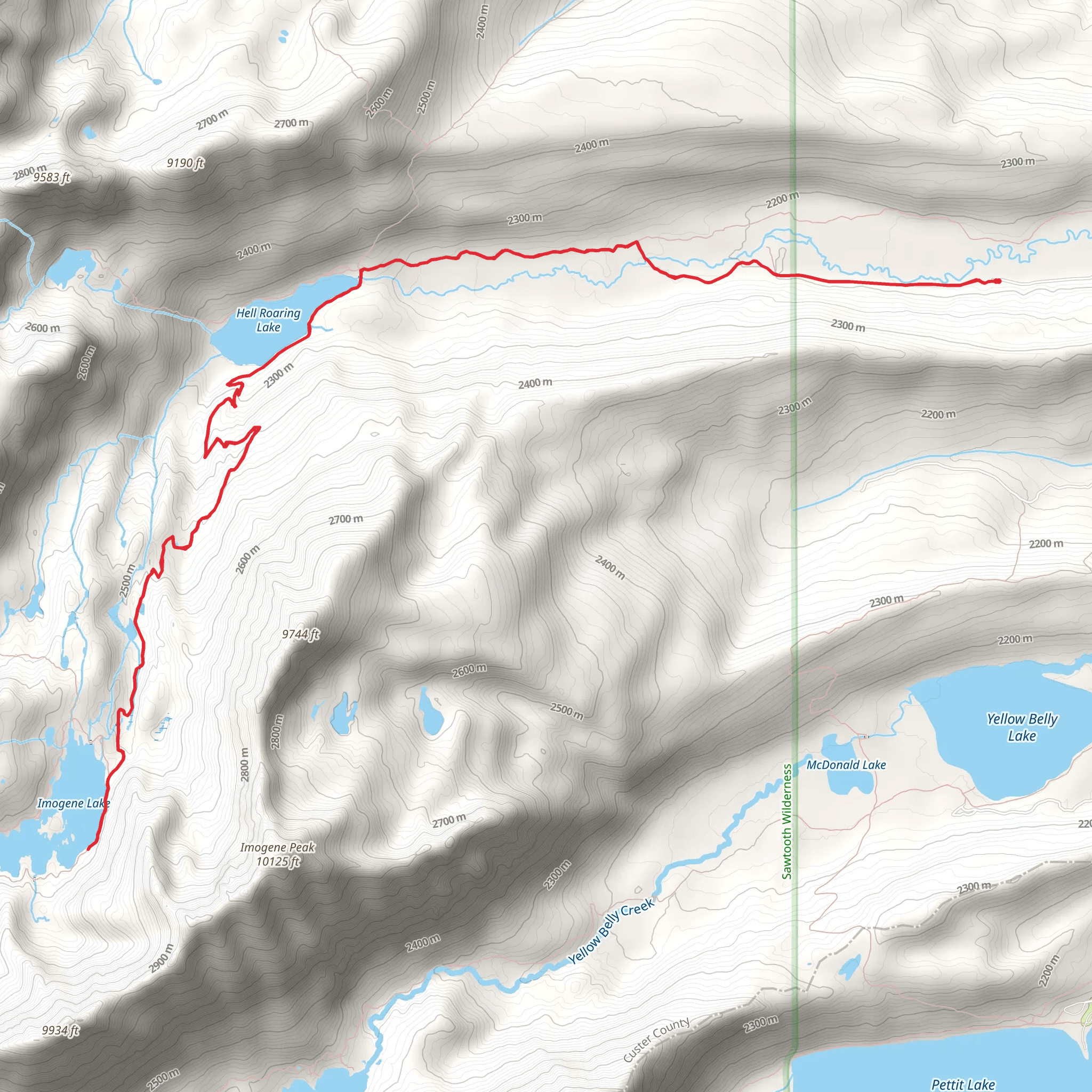 Imogene and Hell Roaring Lakes via Upper Hell Roaring Trail mobile static map