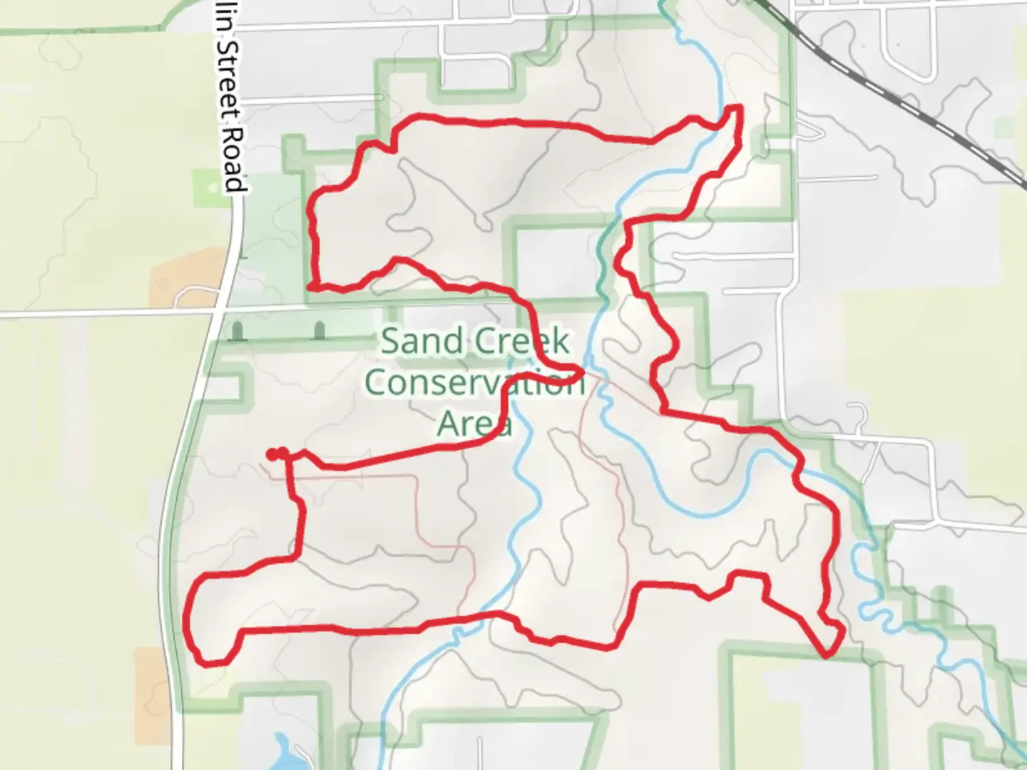 An image depicting the trail Loop around Sand Creek and its surrounding area.