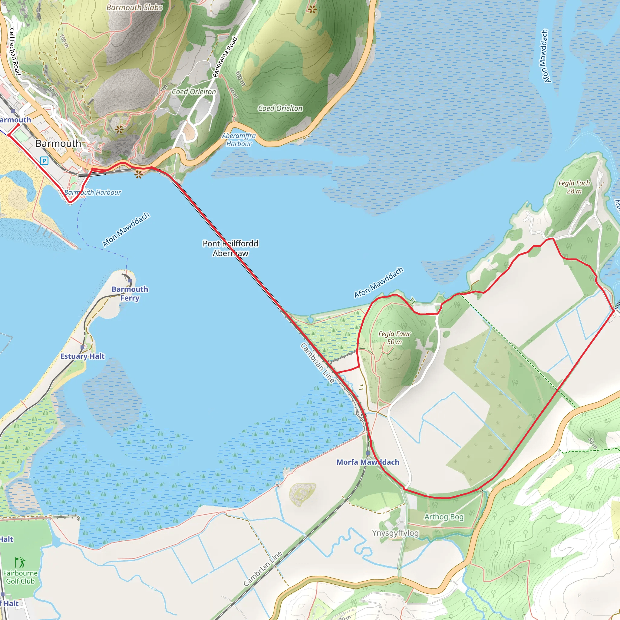 Mawddach Bridge and Arthog from Barmouth mobile static map
