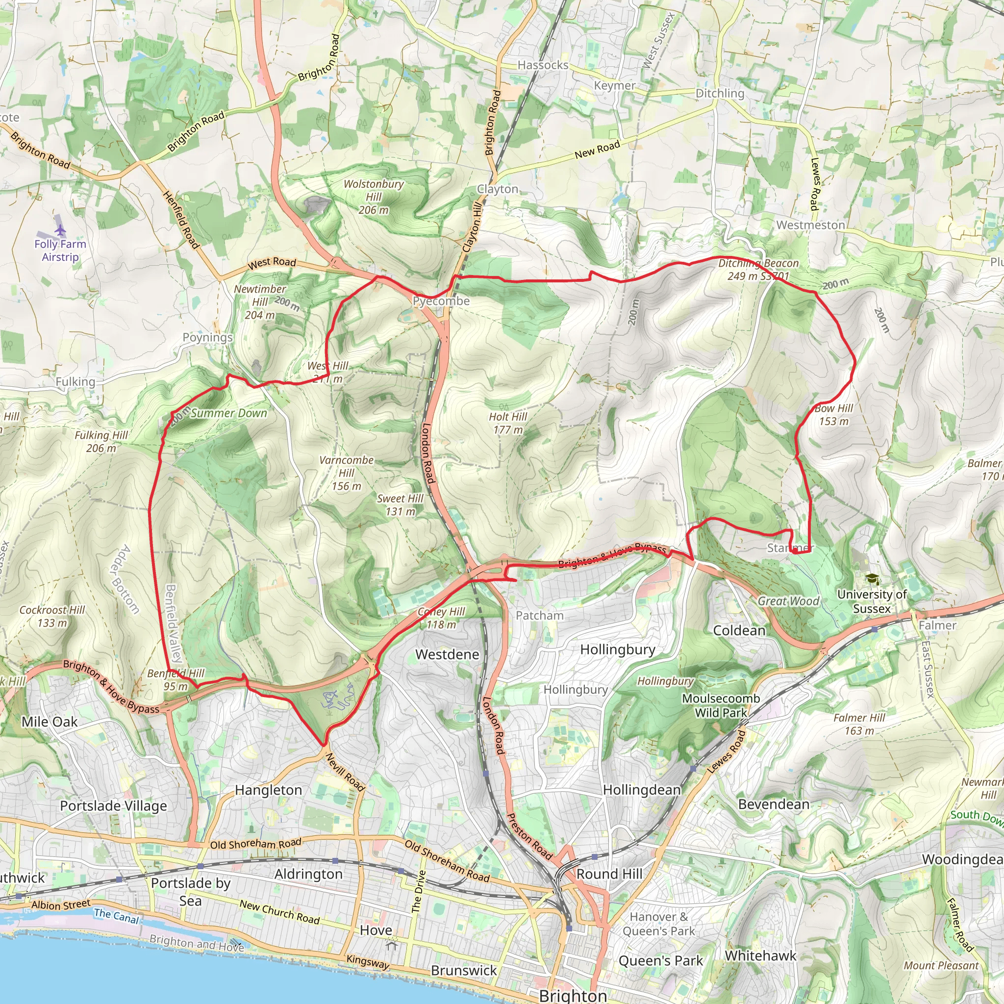 Stanmer to Pyecombe Loop via Devil's Dyke mobile static map